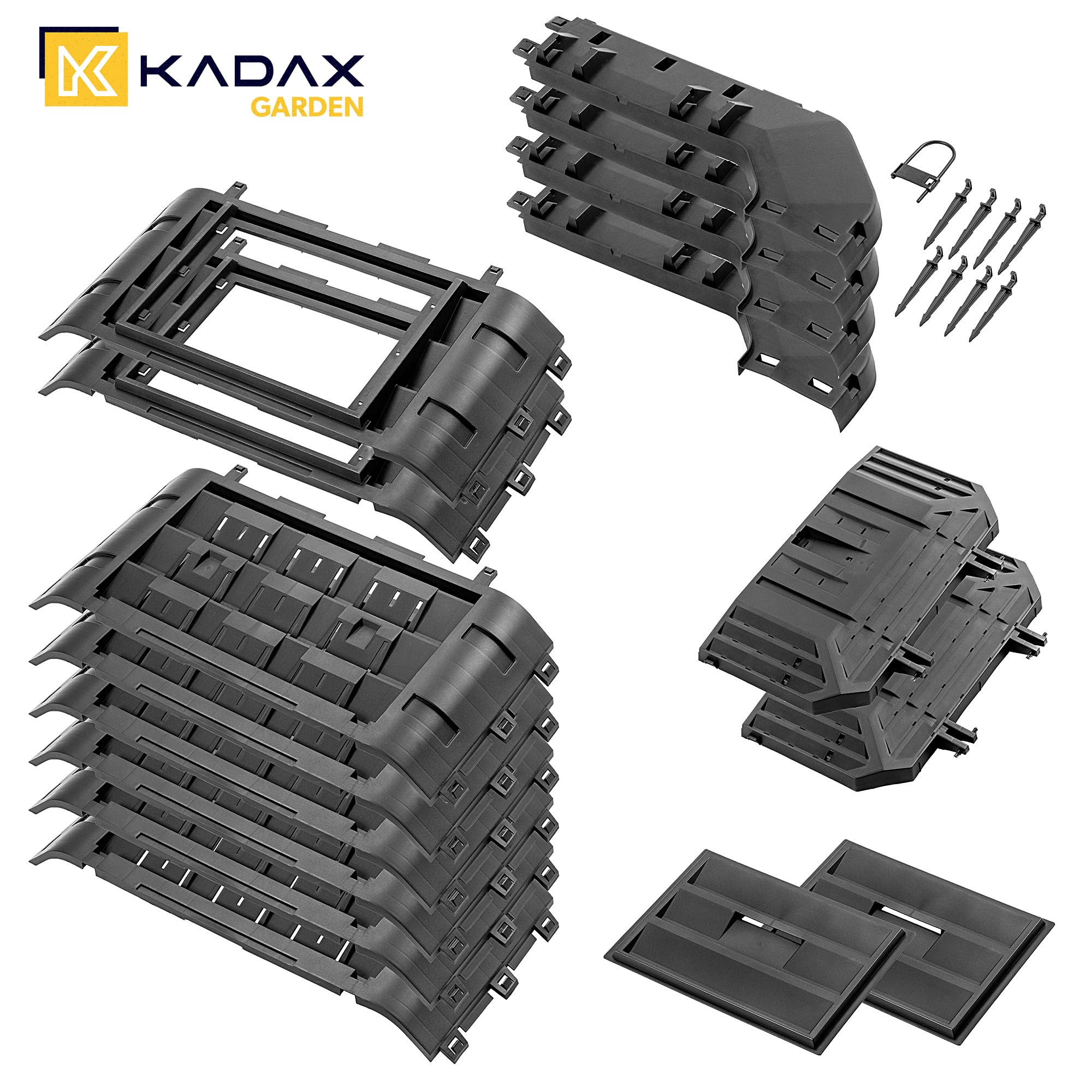 KADAX Modularer Komposter für Gartenabfälle, Gartenkomposter aus Kunststoff, Komposttonne mit Lüftung und Bewässerung, Kompostbehälter, Schnellkomposter (Schwarz 650 L)