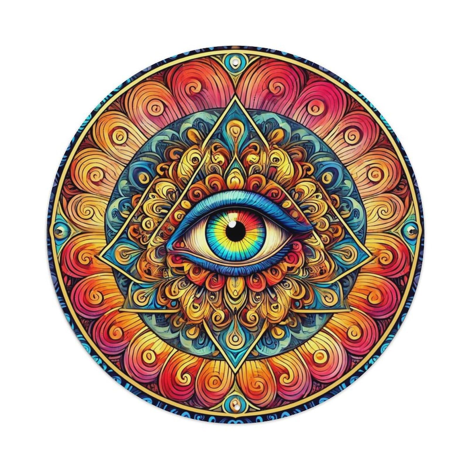 Psychedelic Eye Mandala Art Print Retro Metal Tin Sign, Vintage Metal Poster for home, Gaming Room, Studio Workshop,Bar,Garage Wall Art Decor 8x8 inch