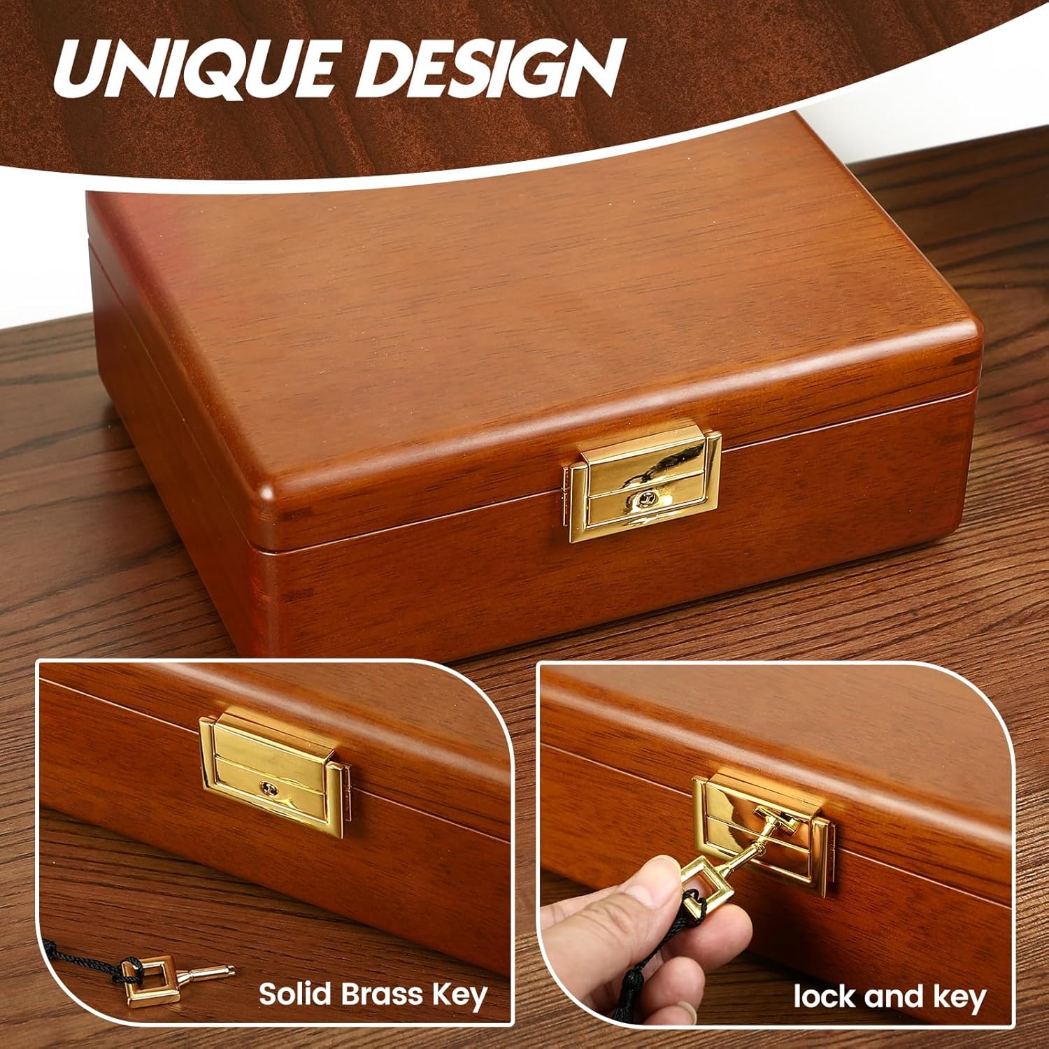 Pudełko na biżuterię z zamkiem, 2-poziomowe solidne drewno orzechowe vintage drewniany organizer na biżuterię dla kobiet mężczyzn aksamitna podszewka na kolczyki, pierścionki, naszyjniki,