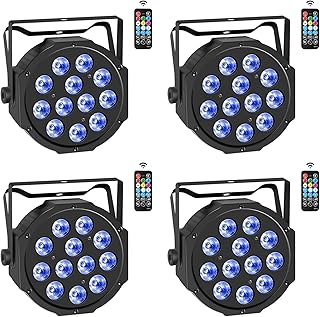 4PCS Stage Light RGBW, 12 LED Par Can Lights with Remote Control, Disco Light DMX via Auto/Sound-Activated for Party DJ Bar Club Wedding Birthday Halloween