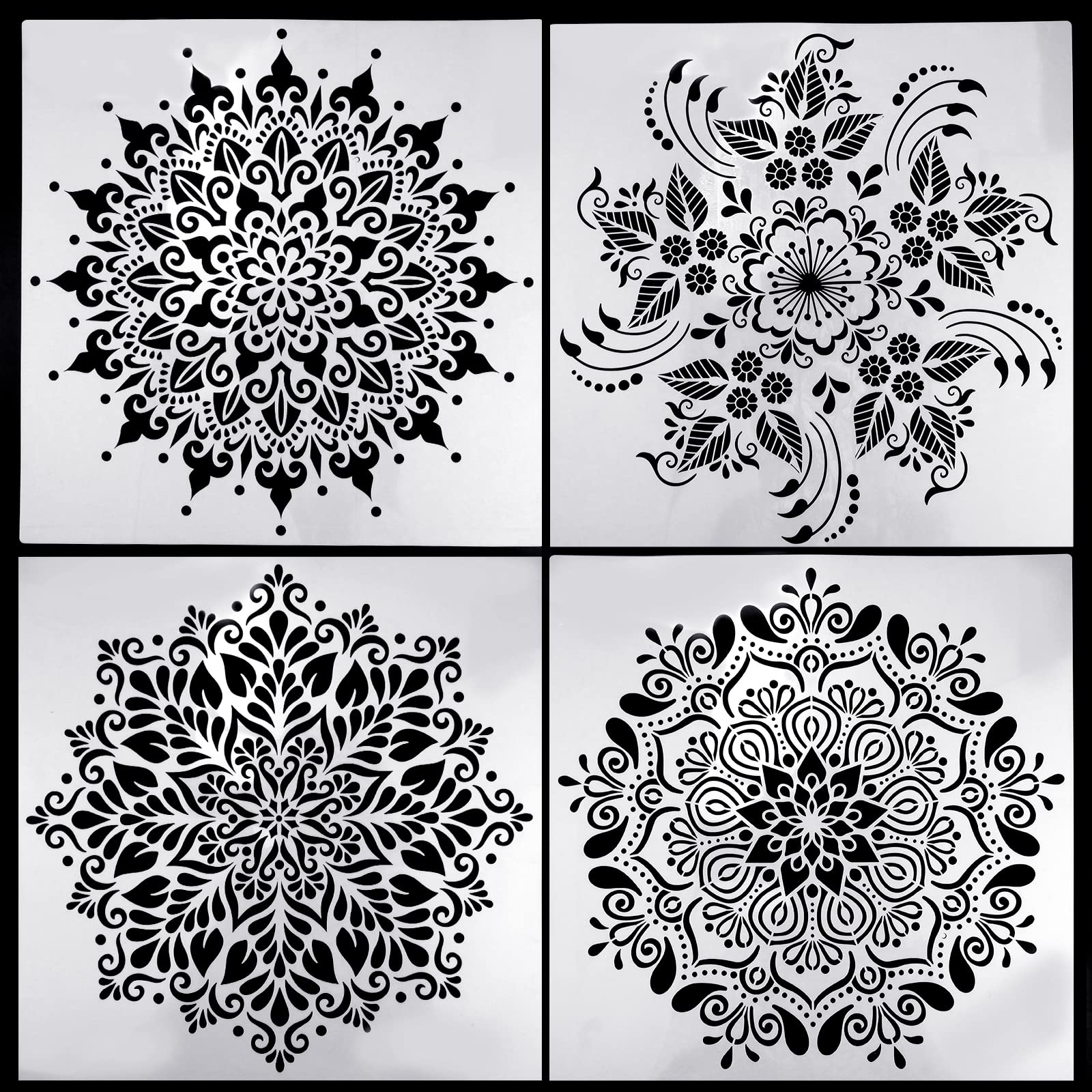 Stencil Mandala Grandi 30x30cm - Kit 4 Pezzi Per Pittura Su Legno, Pareti, Tessuti - Modelli Fiori Geometrici - Foto 10