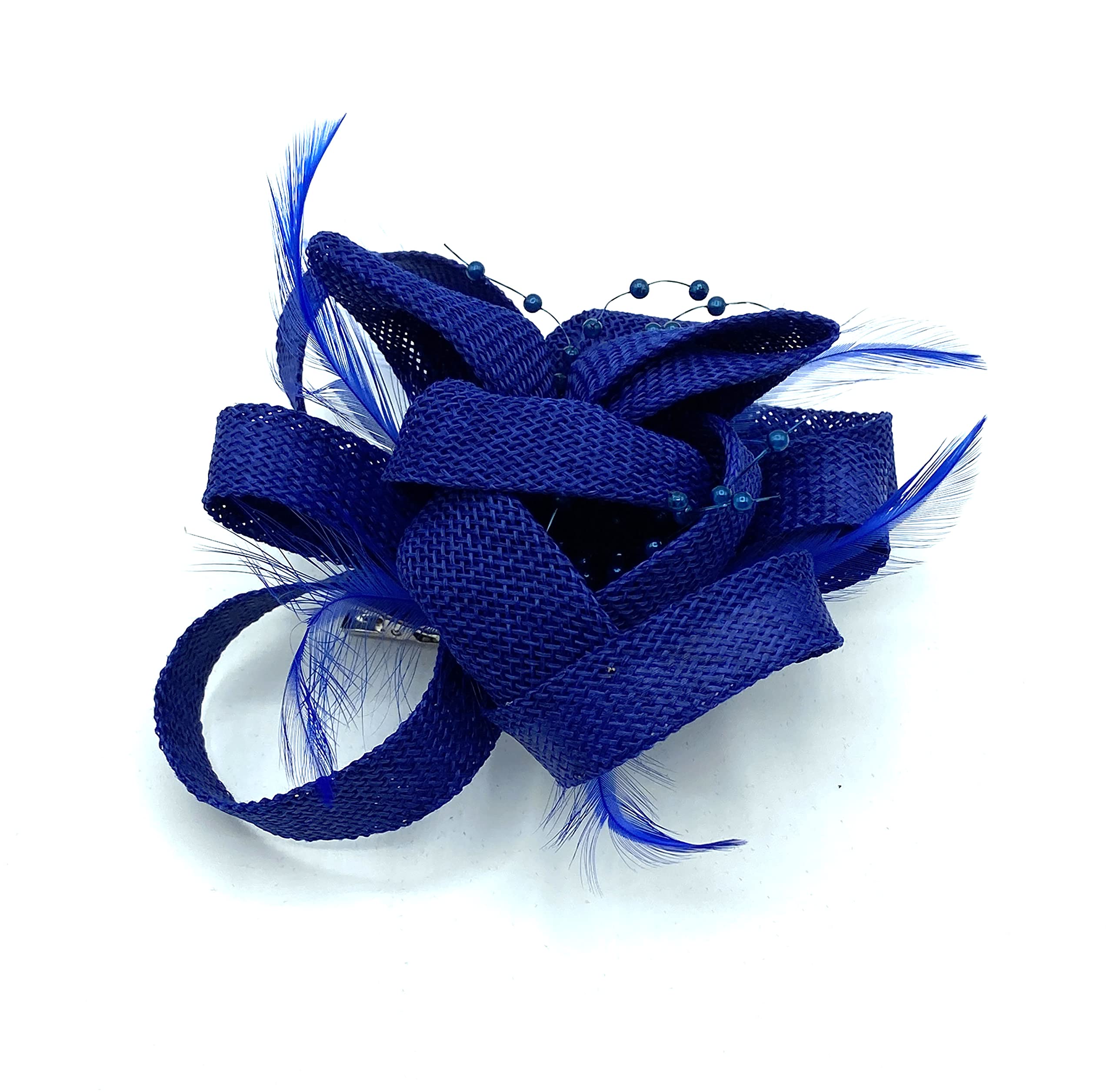 Allsorts Women's Royal Blue Feather Beak Clip/Corsage Fascinator For Weddings, Races, Royal Ascot Hair Piece (Royal Blue)