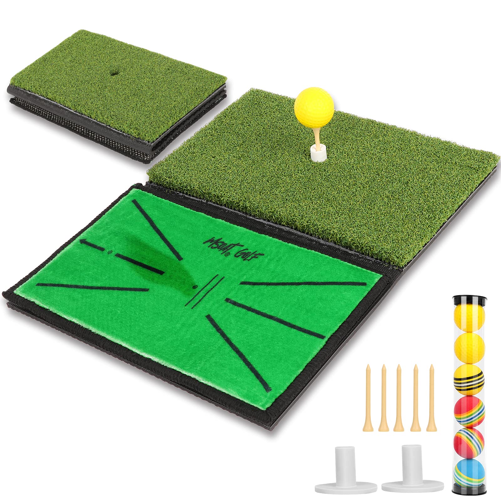MSOAT Golf Hitting Swing Mat, 2 in 1 Ultra Light Practice Training Mats for Backyard Driving, Detachable Swing Detection and Synthetic Turf, Portable for Outdoor Hitting Swing Chipping Correction
