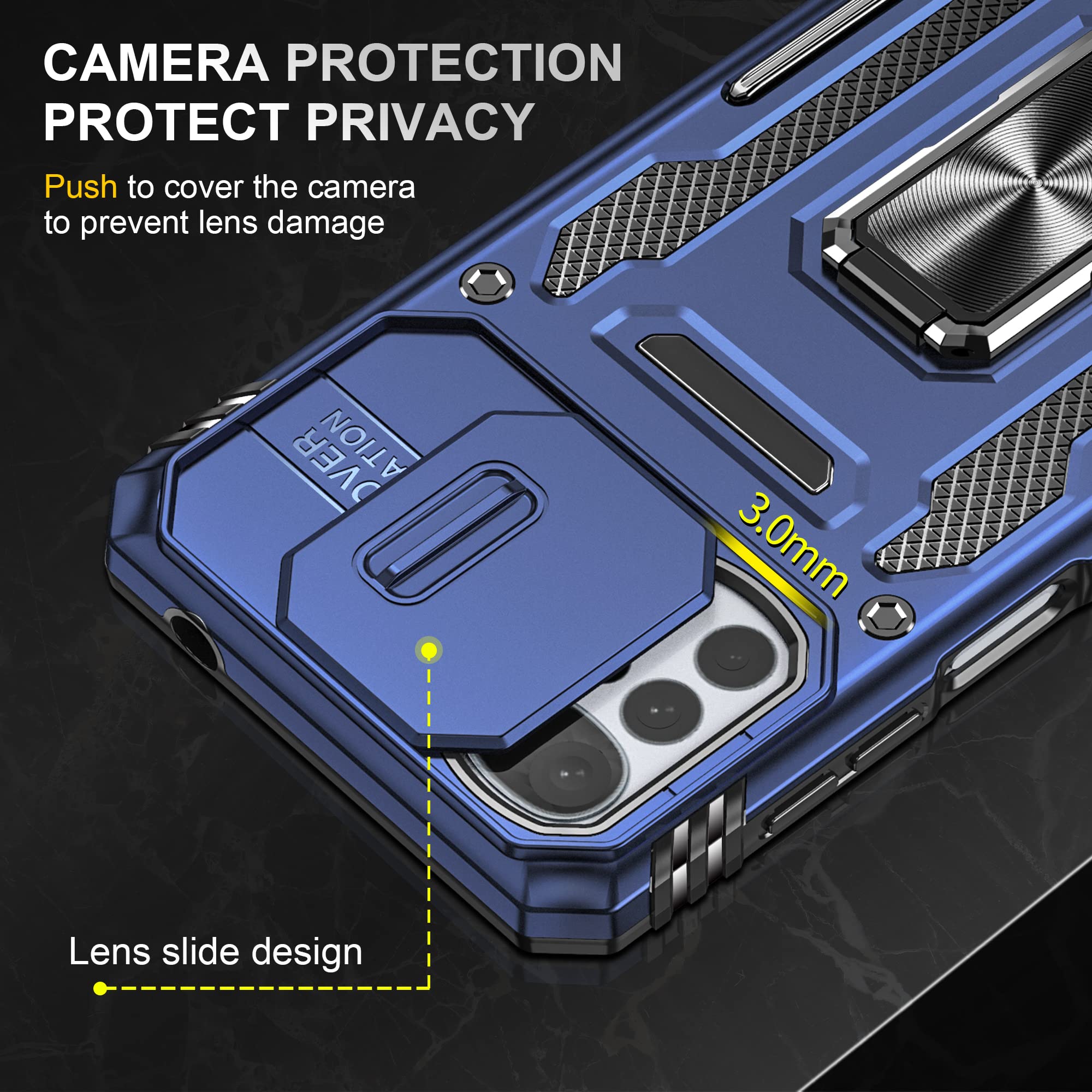 RMSOL Cover Per Motorola Moto G22 | Custodia Scorrevole Con Protezione Fotocamera | Antiurto Militare Con Anello 360° | Rosso - 2