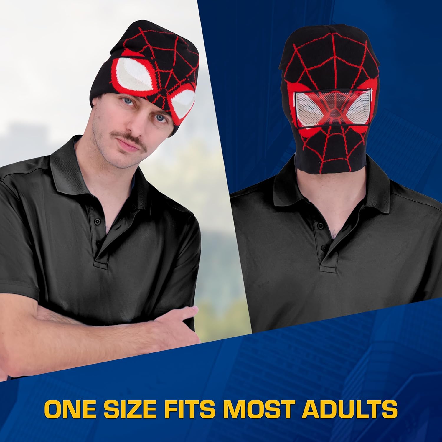 Marvel Spider-Man Miles Morales Roll Down Cuff Beanie Hat, Knitted Winter Skull Cap - Image 4