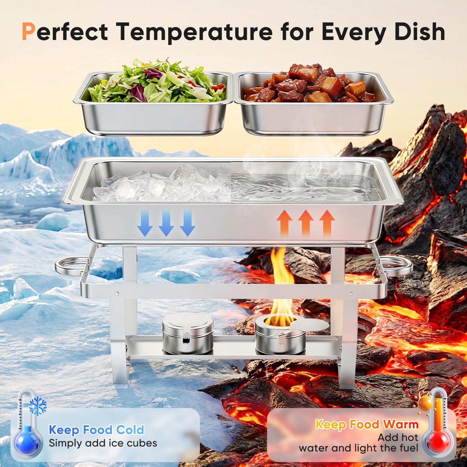 Chafing Dish Buffet 9L, Lot de 2 Chauffe-Plats en Acier Inoxydable Buffet Plat Chauffantou rechaud en Alimentaire pour Buffet,Bain Marie Professionnel,Maintien au Chaud,Traiteur,hôtel,Restaurant