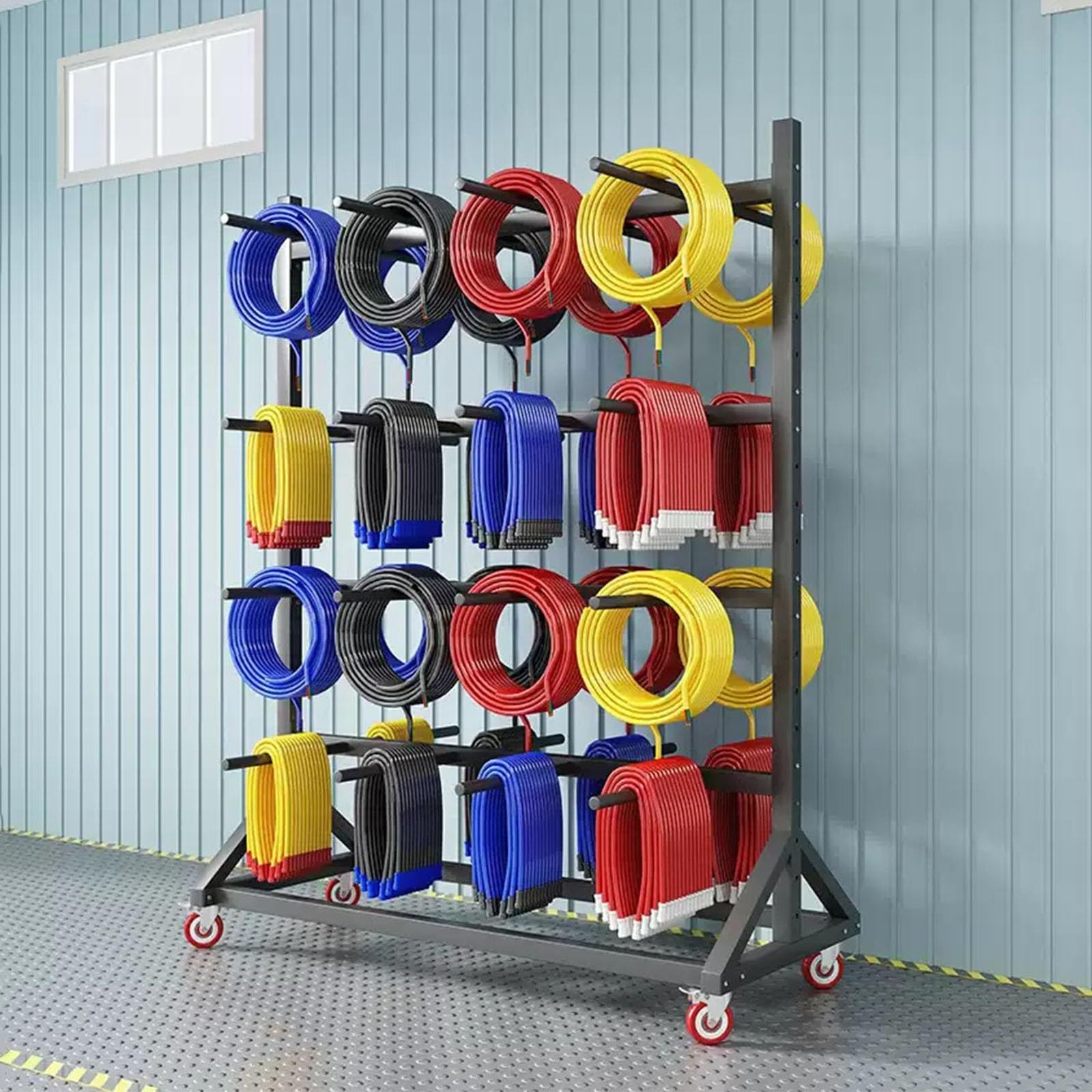 Heavy-Duty Wire Spool Rack with Wheels – 881 lb Capacity Portable Cable Caddy Dispenser for Electrical Wiring, Industrial Reels, and Warehouse Storage, Retail(A,3-Tier 120X90X200cm)