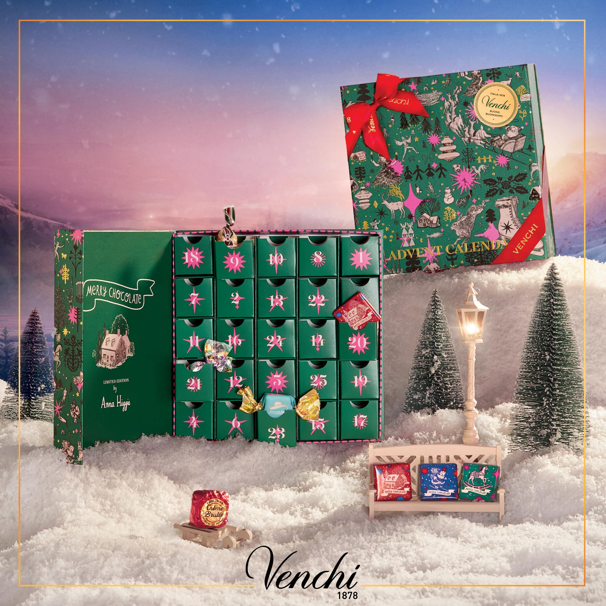Venchi - Collection Noël - Calendrier de l'Avent Prestige, 310 g - 31 Chocolats - Idée Cadeau - Sans Gluten