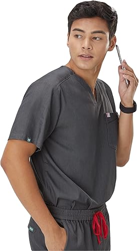 Miniatura 3 de Mediclo Camisa médica médica para hombre - Crevan Essential 3 bolsillos Eco amigable con el medio ambiente FYSEL tela con cuello en V camisa ropa de