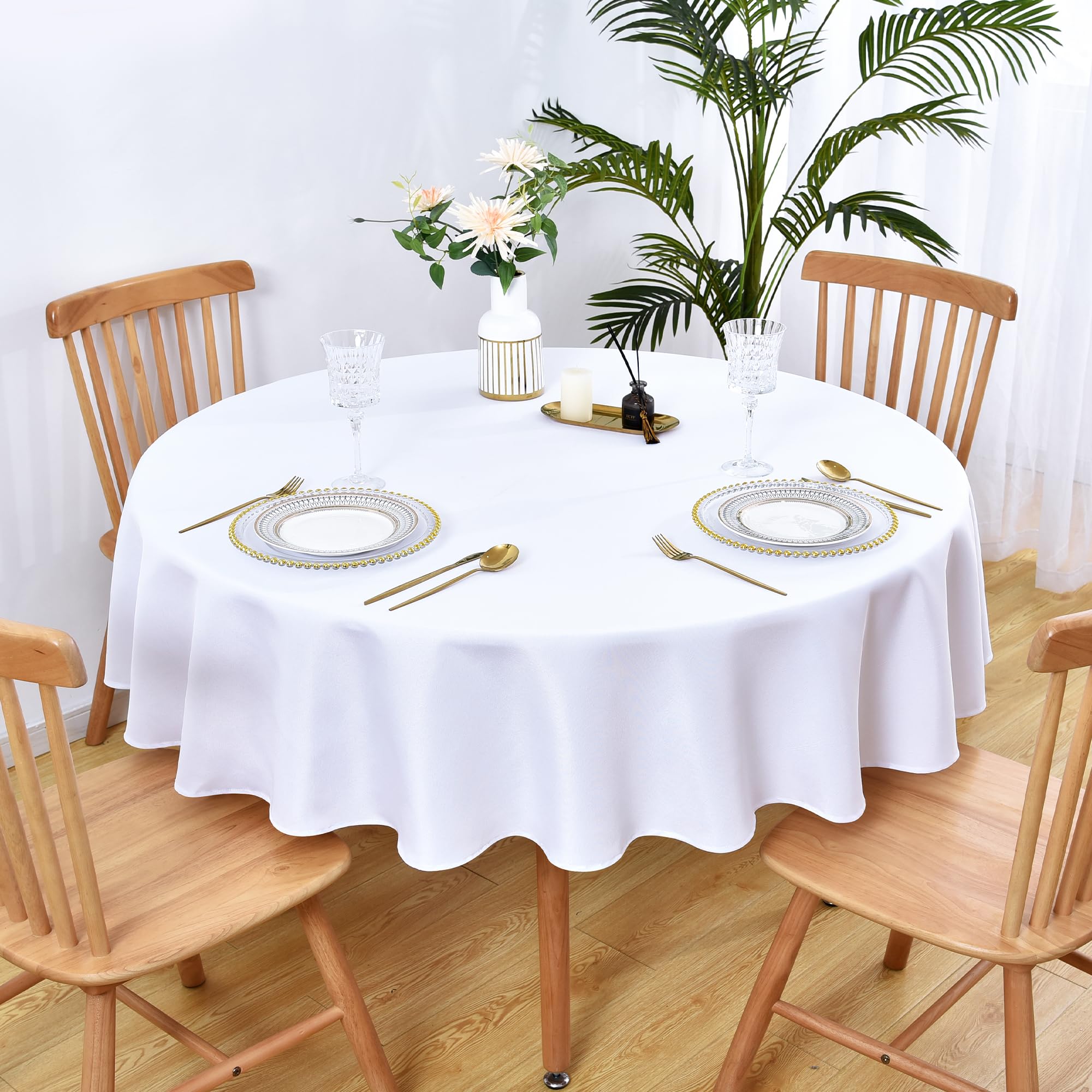 Wolkemer 70 Inch Round Tablecloth Washable Fabric Table Cloth Solid White Table Cover for Dining Wedding Party Banquet Tabletop Decoration โ image 1