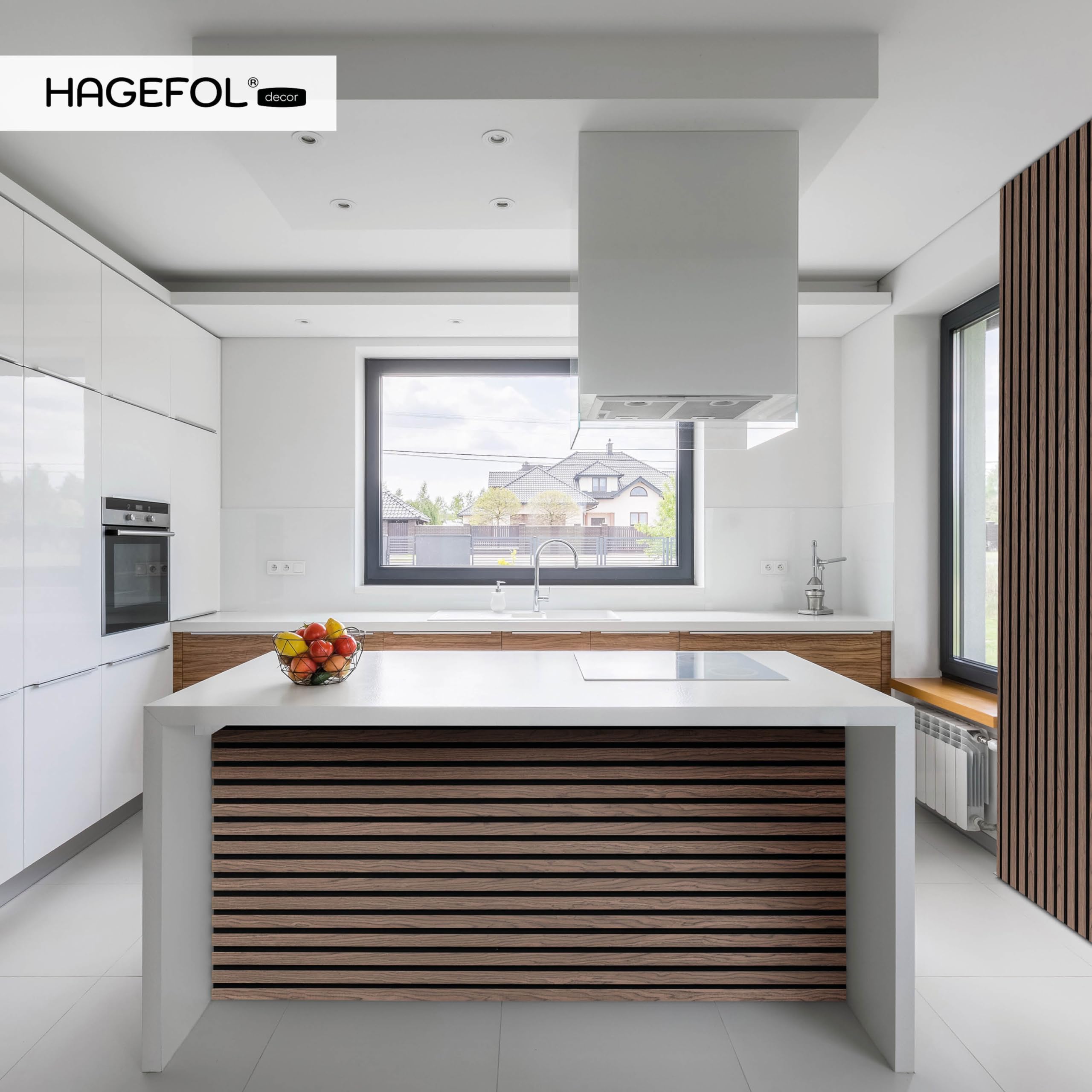HAGEFOL® pannelli fonoassorbenti legno, 240 x 60 cm, colore: Noce, Pannelli da parete in legno 3D, pannelli acustici, 2400 x 600 mm