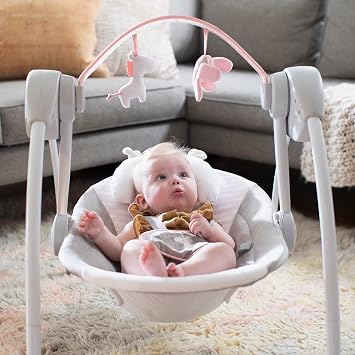 Ingenuity Comfort 2 Go Portable Baby Swing, Newborn to 9 Months, Pink