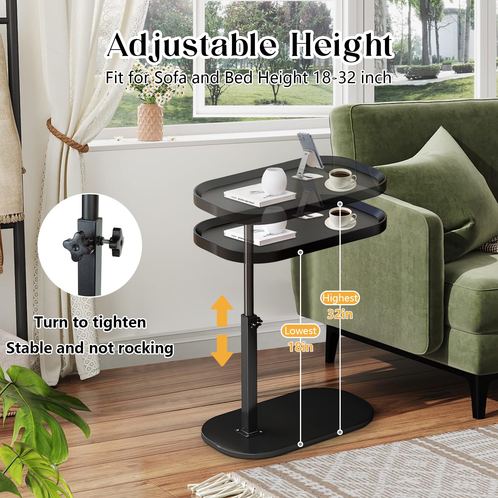 Table D'appoint Réglable En Forme De C, Pivotante à 360°, Table De Lit