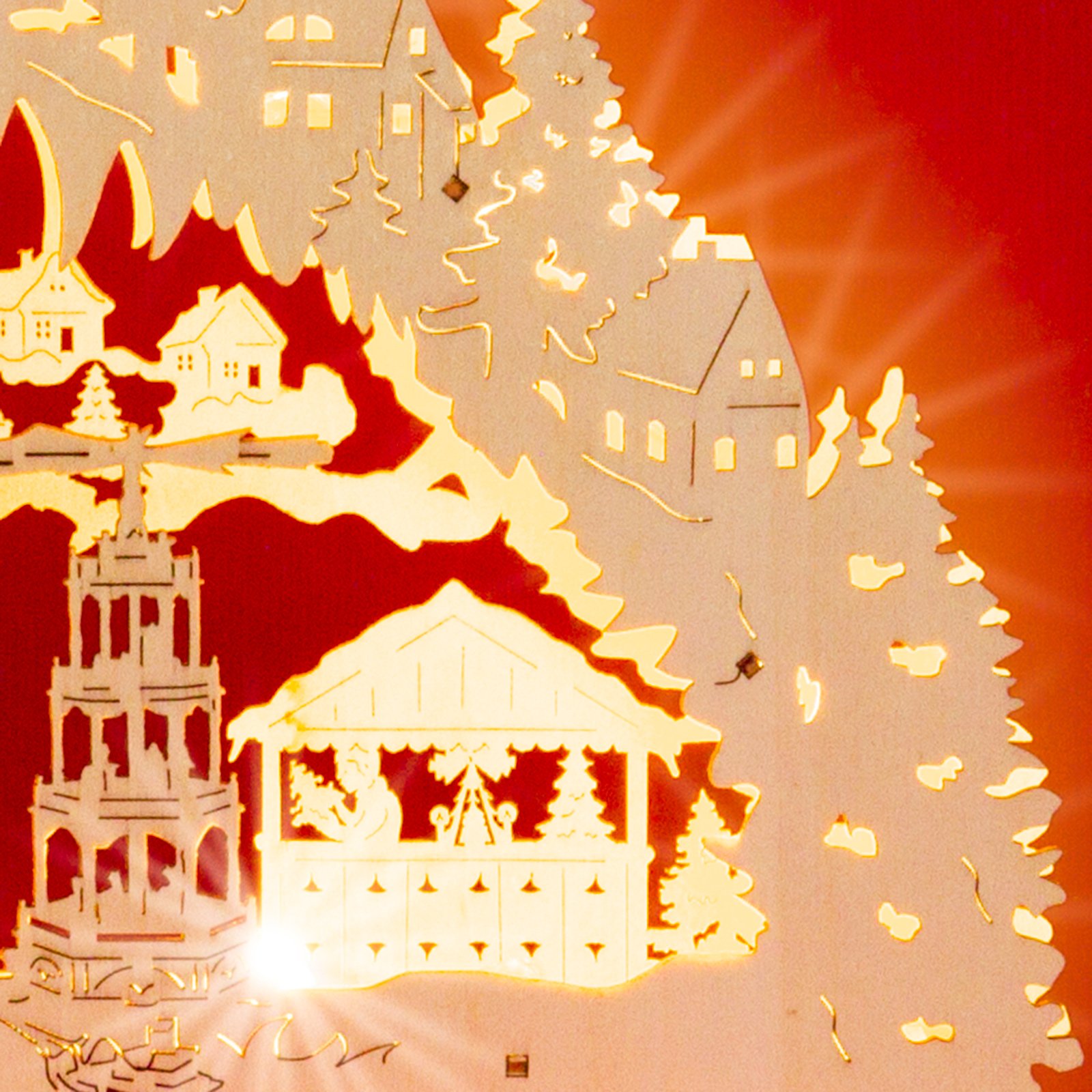 SIKORA LB48 beleuchteter LED Holz Schwibbogen Deko Lichterbogen Weihnachten Motiv Seiffener Weihnachtsmarkt inkl. Netzteil