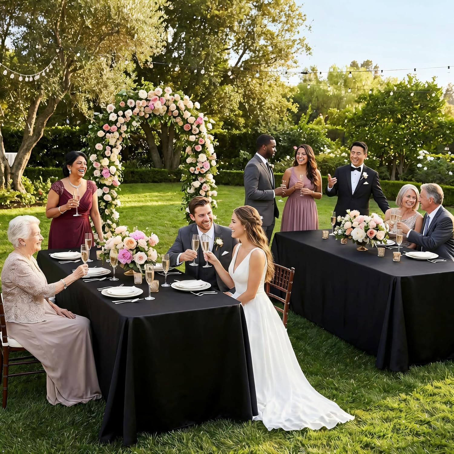 12 Pack Black Tablecloths 60x102 Inch Table Cloths for 6 Foot Rectangle Tables, Wrinkle Resistant Washable Rectangular Fabric Table Cover for Dining Wedding Banquet Camping Party