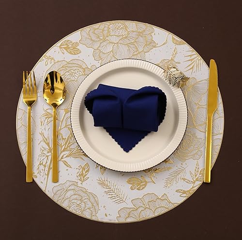 LADY MIRANDA Juego de 6 manteles individuales redondos lavables dorados, juego de 6 manteles individuales modernos resistentes al calor para mesa de