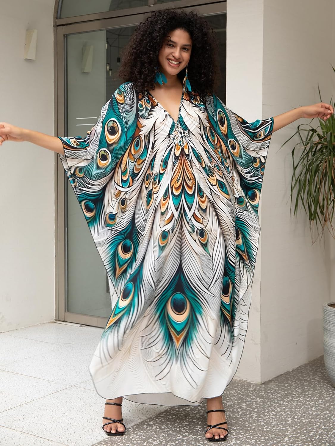 Women's Plus Size Kaftan Dress – Plus Size Maxi Dress Moo Moos Beach Cover Up,Bathing Suit Cover-Up Loungewear - Image 2