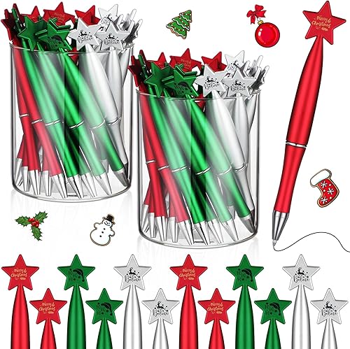 Cholemy 150 bolígrafos de Navidad para regalos de Navidad, bolígrafos con estrellas de 0.039 in, tinta negra, para fiesta de Navidad, estudiantes,