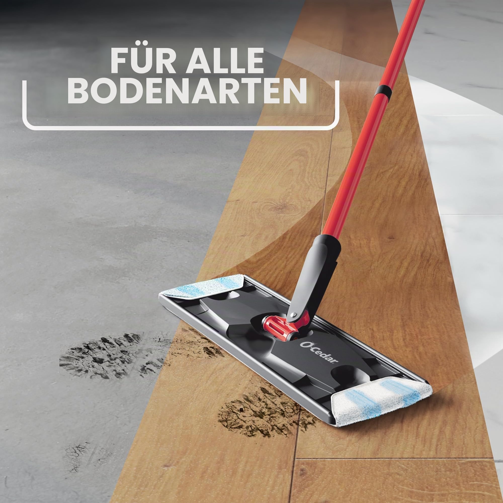 O-Cedar H2prO Flaches Wischmopp-System, schnelles Reinigungswerkzeug, Reinigung mit sauberem Wasser, maschinenwaschbar, wiederverwendbar, Mikrofaser-Wischpad, sicher auf Holzböden, Vinyl, Fliesen,