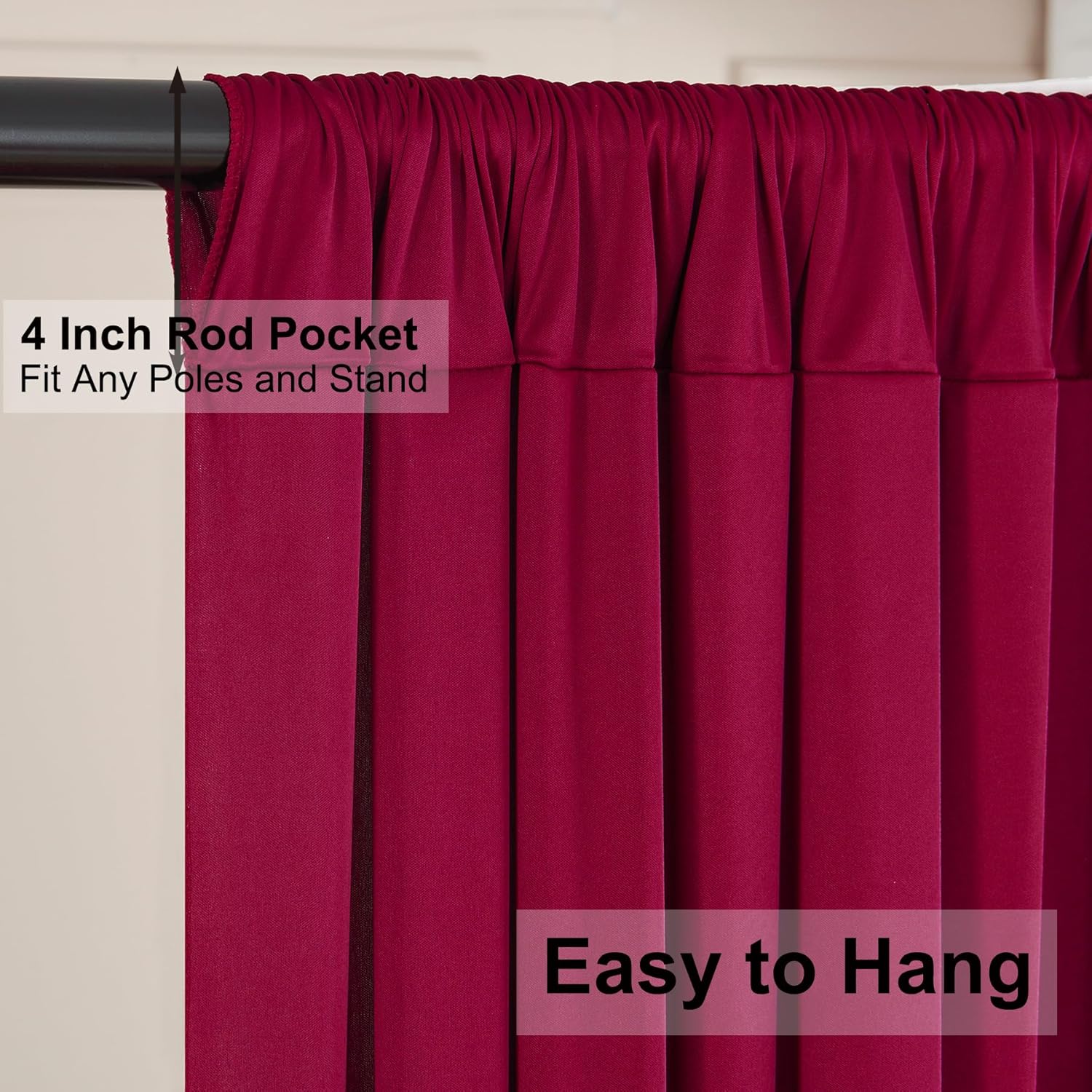 20ft×10ft Wrinkles Free Burgundy Backdrop Curtain for Wedding Party, 4 Panels 5×10ft Soft Silky Polyester Wine Red Photo Backdrop Drapes for Birthday Parties Baby Shower Mother‘s Day Photography