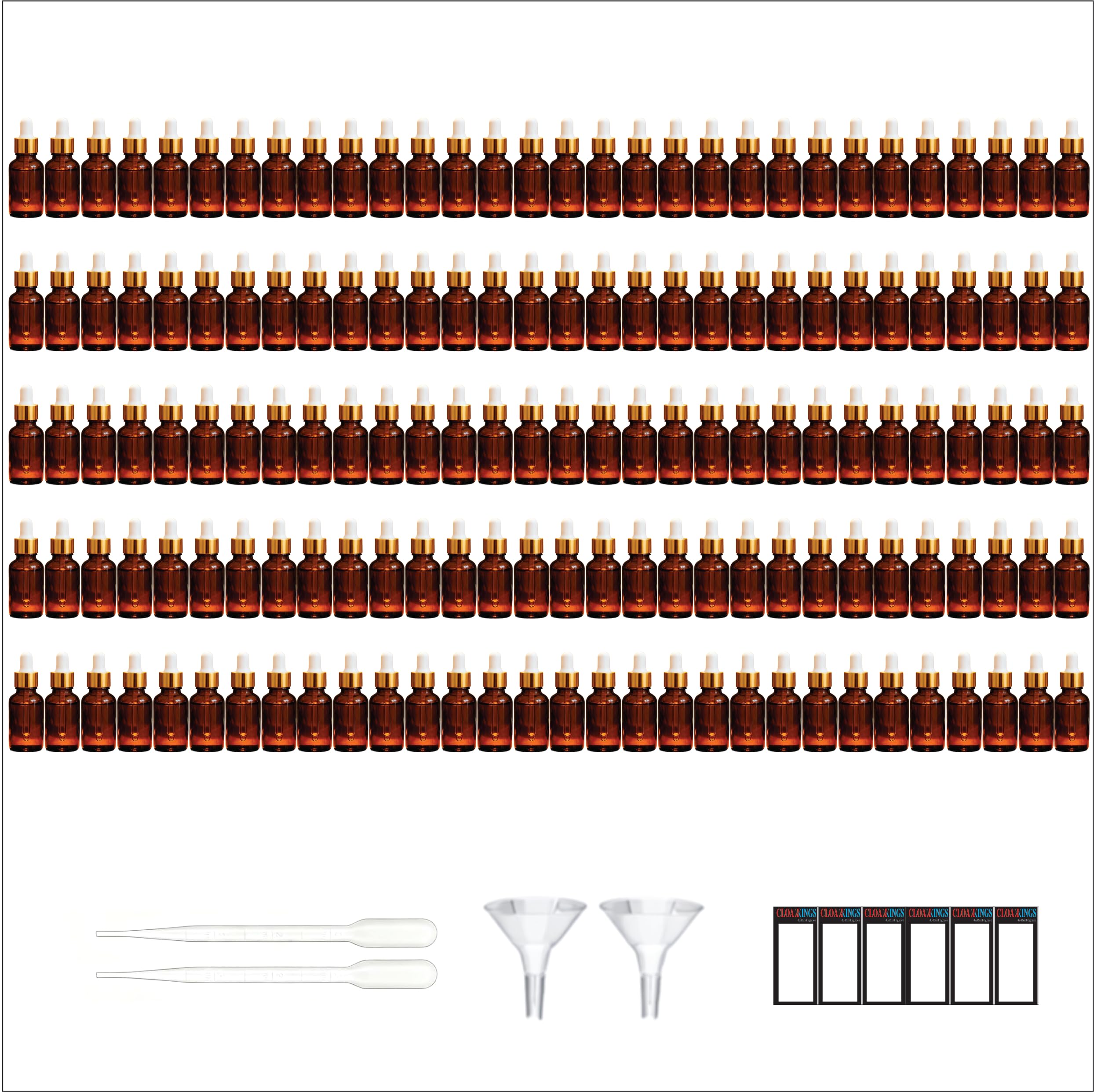 CLOAKKINGS 15ml Amber Glass Dropper Bottle Set of 150 | Leak Proof Refillable Essential Oil & Serum Containers | Includes 2 Plastic Droppers, 2 Funnels & 150 Label Stickers-image-13