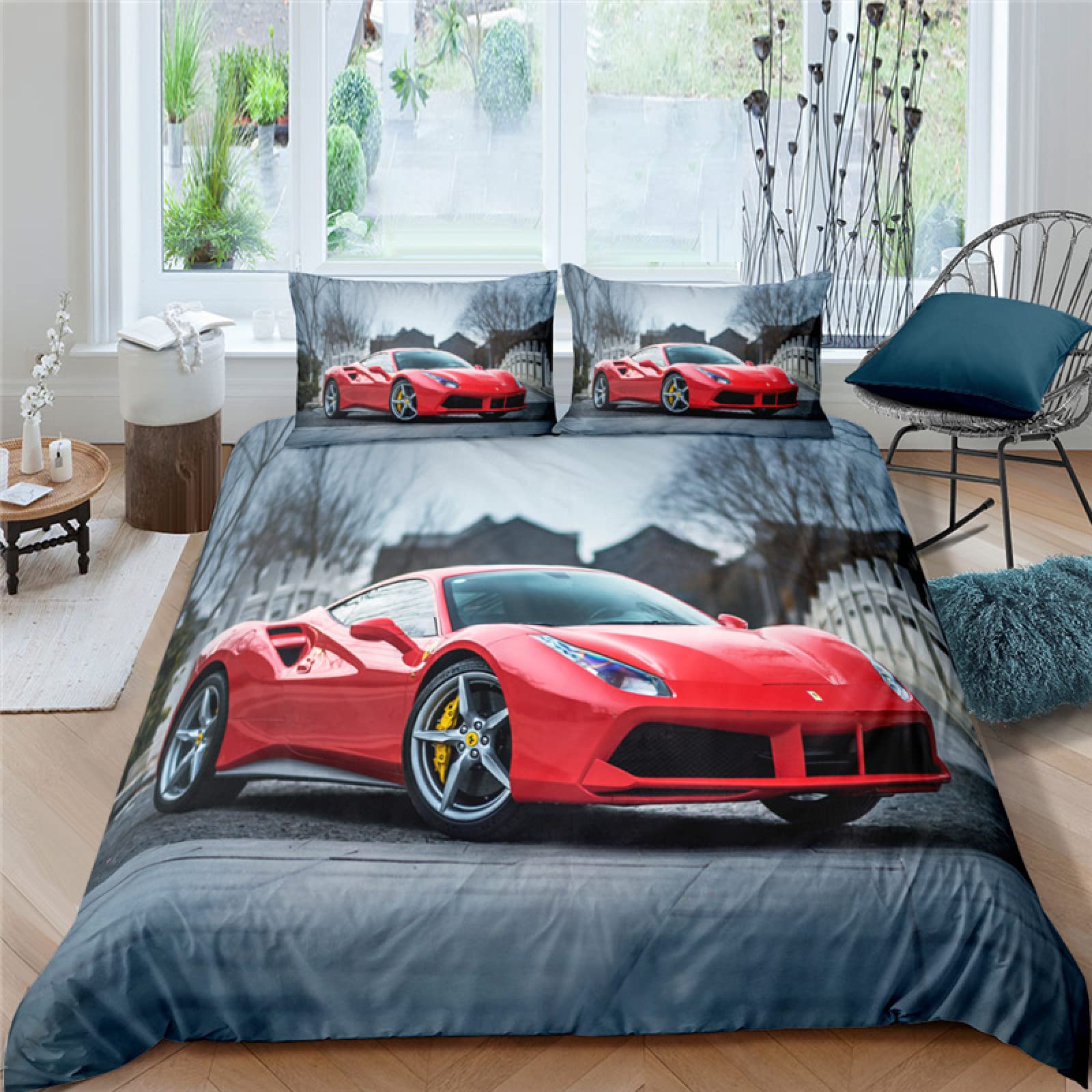 Housse de couette 240x260 grise lit adulte microfibre 110g avec taies d'oreiller