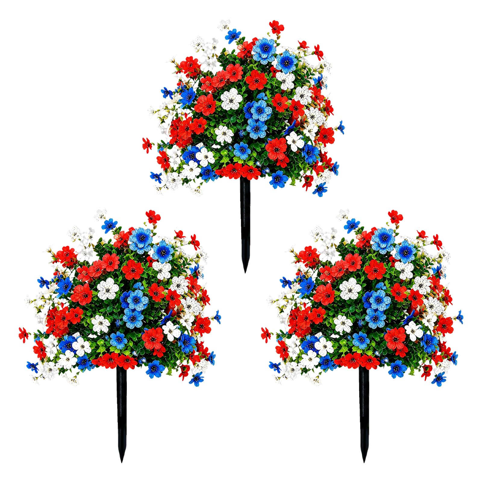 NRGQAXM Artificial Flowers for Outdoors, 17.7in Artificial Flowers with Ground Stake Stick in the Ground Artificials Flower Faux Flower Bush with Stakes for Outdoor Garden Yard Planter Decor