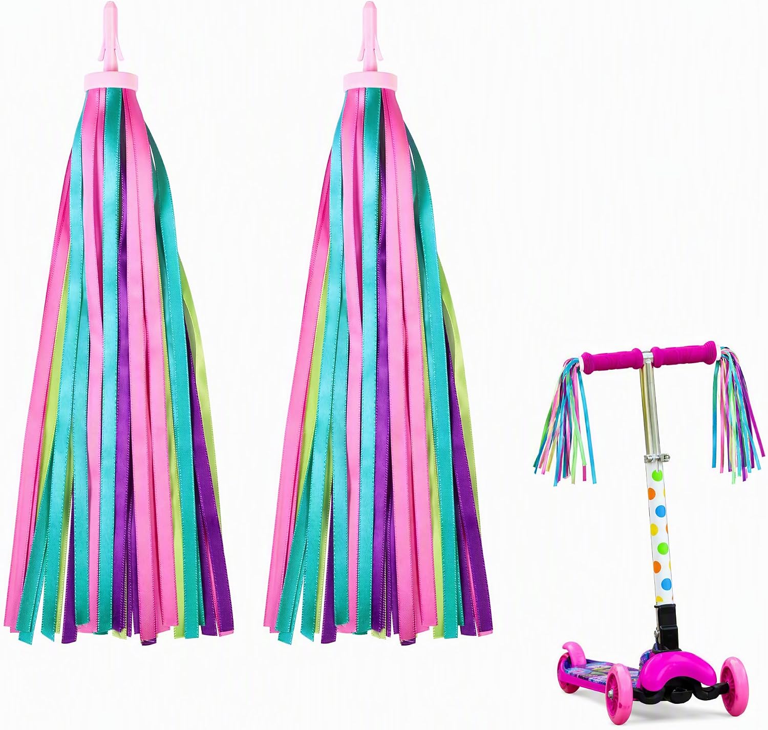 Rainbow Bike Streamers, Colorful Scooter Tassels Fringe, 1 Pair