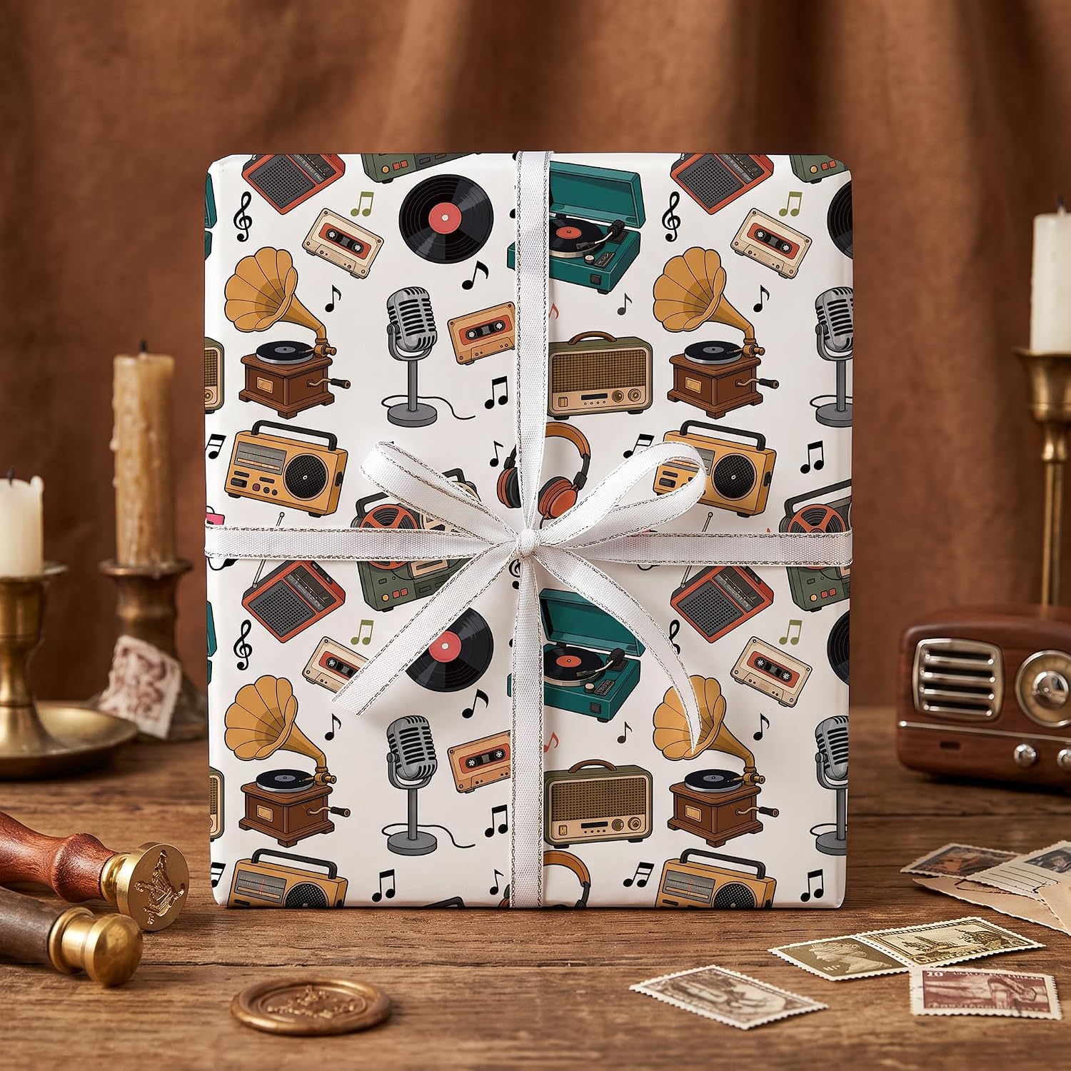 WRAPAHOLIC Retro Music Wrapping Paper Roll - Mini Roll - 17 Inch x 16.5 Feet - Vintage Music Players and Musical Notes Wrapping Paper Perfect for Musician, Birthday, Band image 5