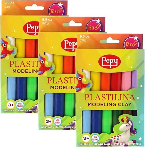 Pepy Plastilina - Arcilla de modelado reutilizable y que no se seca juego de 36 3 de cada uno de 12 colores, 0.8 onzas cada uno, perfecto para