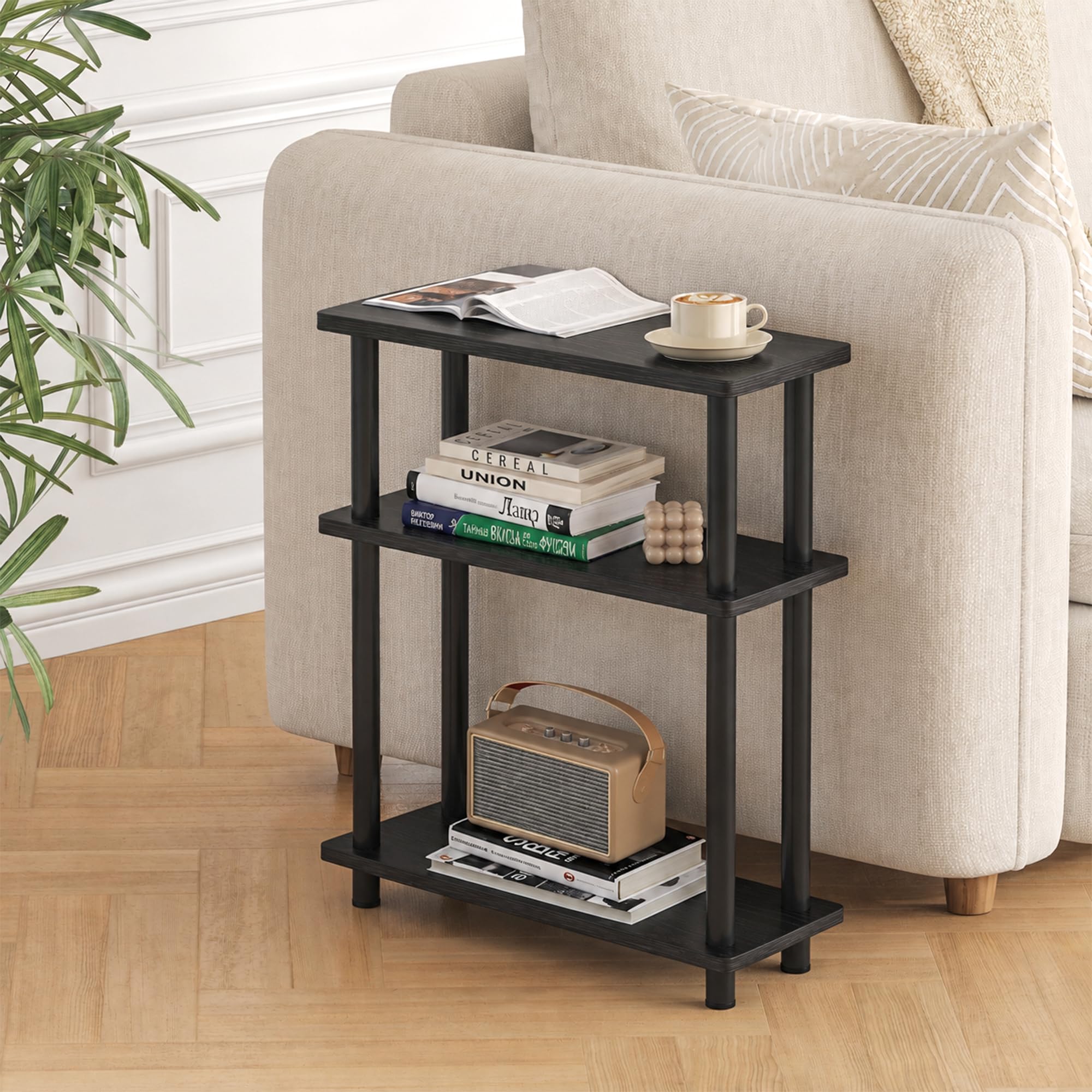 APICIZON Tavolino Laterale Stretto, Tavolino da Divano Laterale a 3 strati, 40x18x61.5CM, Tavolino da Caffè Moderno Piccolo, Tavolino Piccolo Adatto per Soggiorno, Camera da Letto, Nero