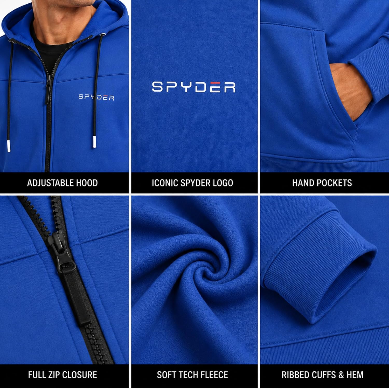 Spyder Mens Athletic Hoodie - Moisture Wicking Performance Fleece Zip Up Hooded Sweatshirts for Men for Running and Workout