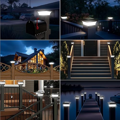 Miniatura 7 de T-SUN Luces solares para poste, luces solares impermeables para exteriores para postes de madera de 4 x 4, iluminación LED blanca de 6000 K