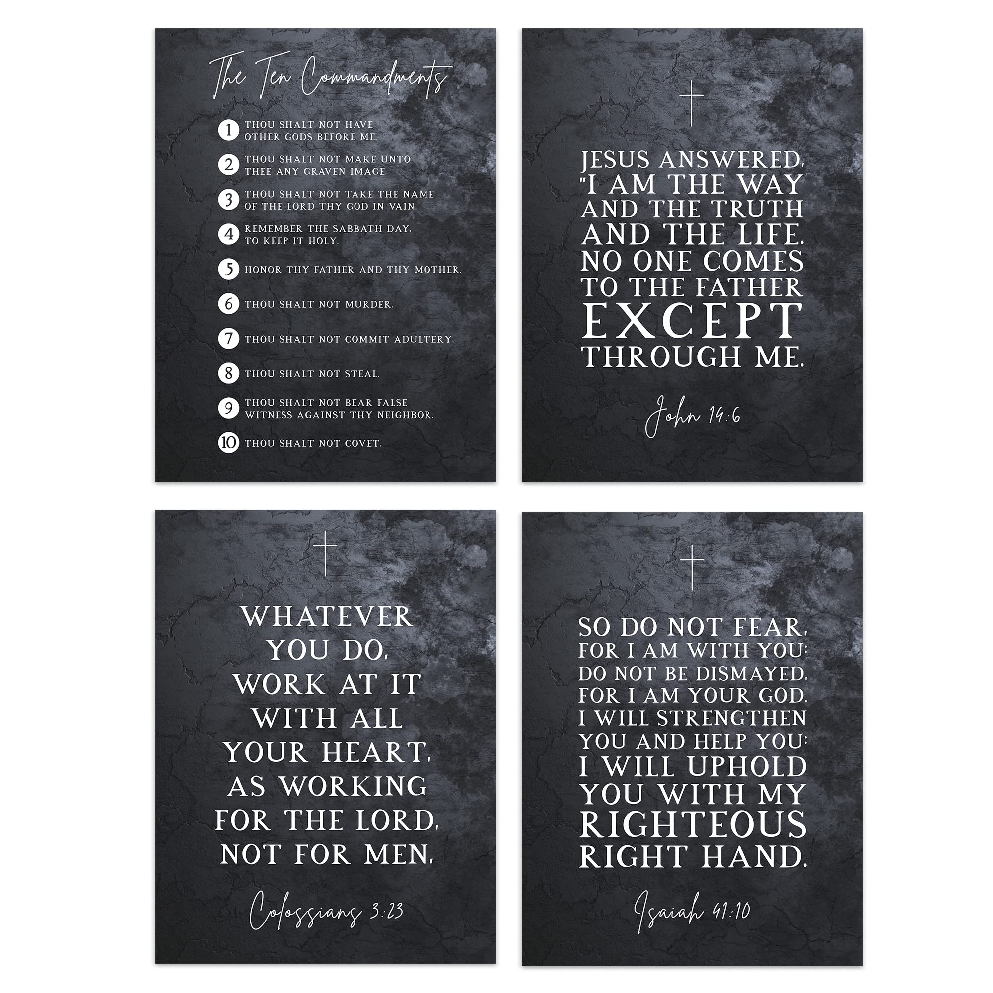 Artery8 Christian Bible Verses The Ten Commandments Unframed Poster Art Print Mixed Pack of 4 A4, A4 Mixed Pack 5, 11.69 x 8.27 inches