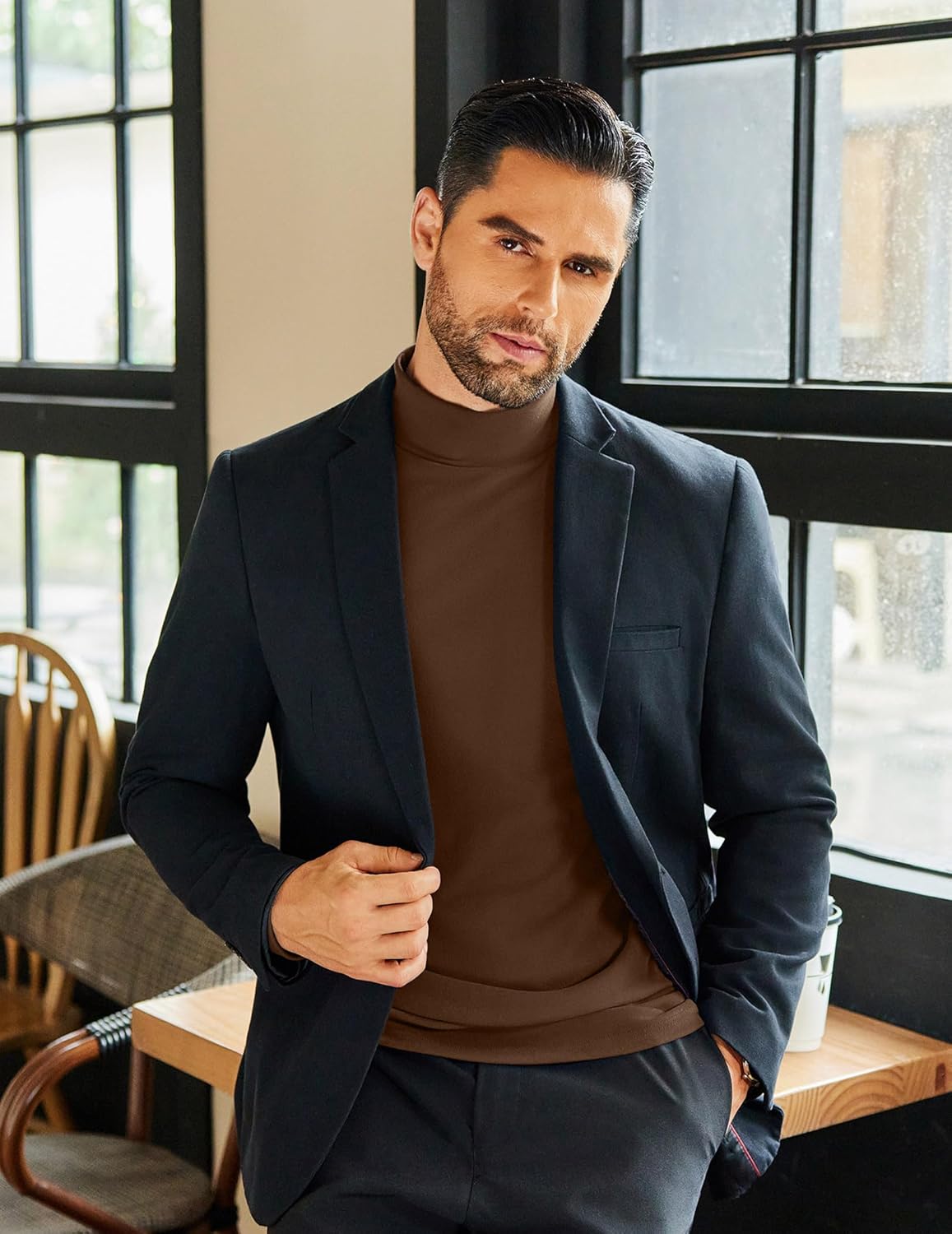 COOFANDY Mens Mock Neck Shirts Fleece Long Sleeve Tops Basic Pullover T-Shirts - Image 5