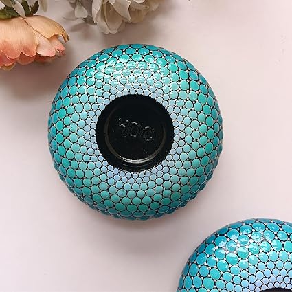 The Homely Habitat Handcrafted Tealight Candle Holder - Handpainted Festive Decor - Concrete - Shades of Teal - Width 10.6 cm