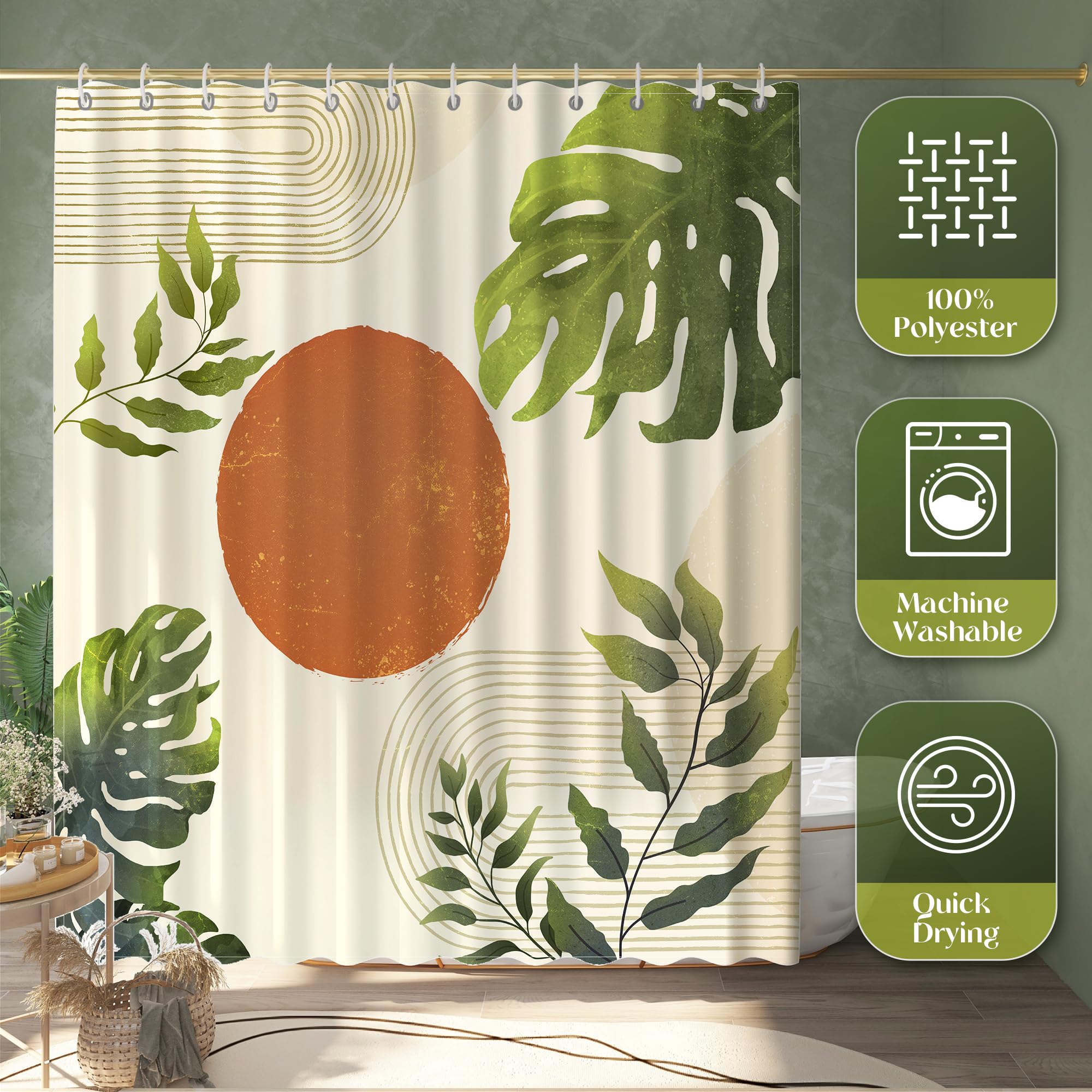 EOSAHR Boho Shower Curtains for Bathroom Decor, Farmhouse Bath Curtain Set for Mid Century Modern Home Decor Accessories - Image 3