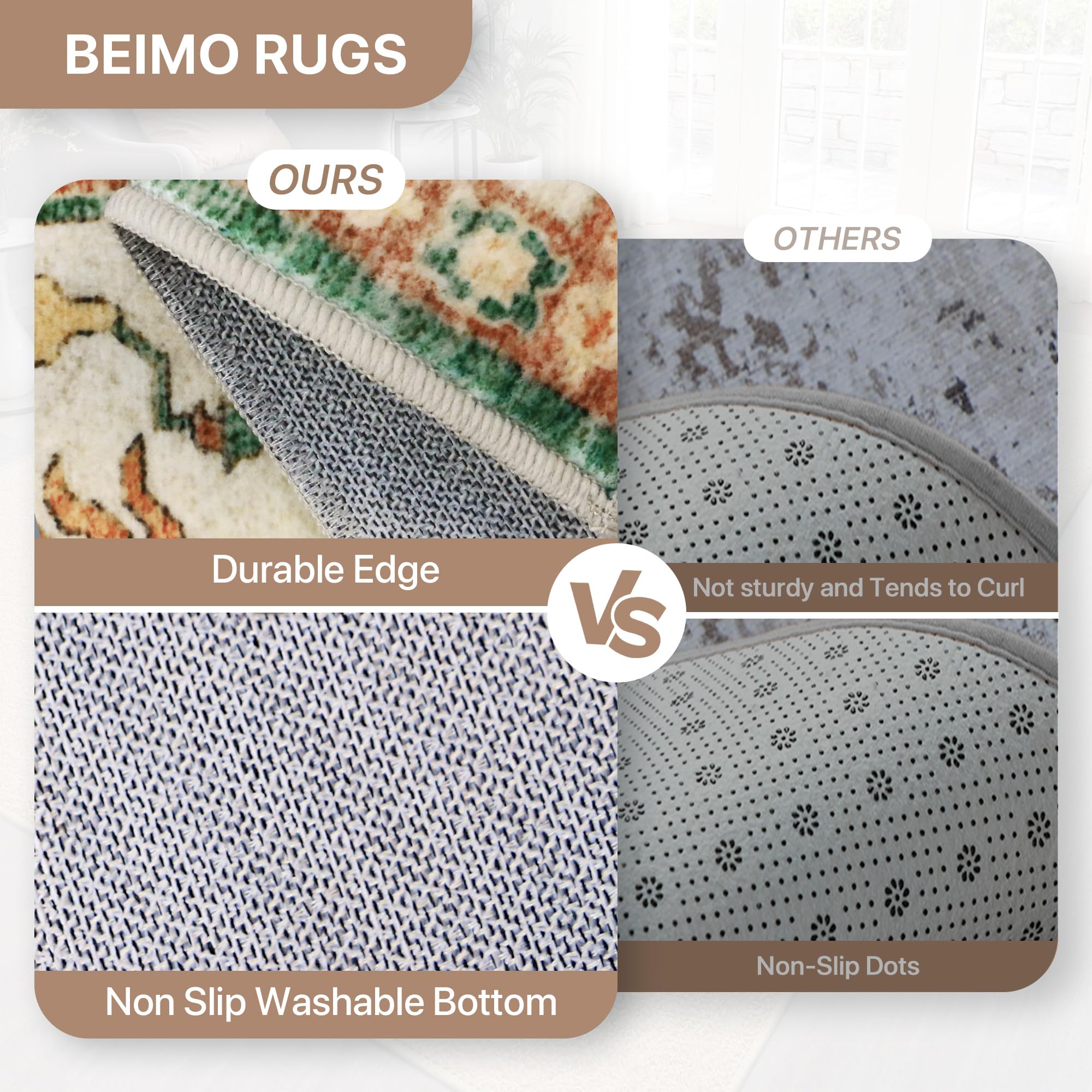 BEIMO Tappeto Salotto Pelo Corto Vintage, Tappeto Camera Da Letto, Tappeti Antiscivolo Lavabile, Grande Tappeti Persiano per Cameretta, Soggiorno, Sala, Tortora, 200x290cm