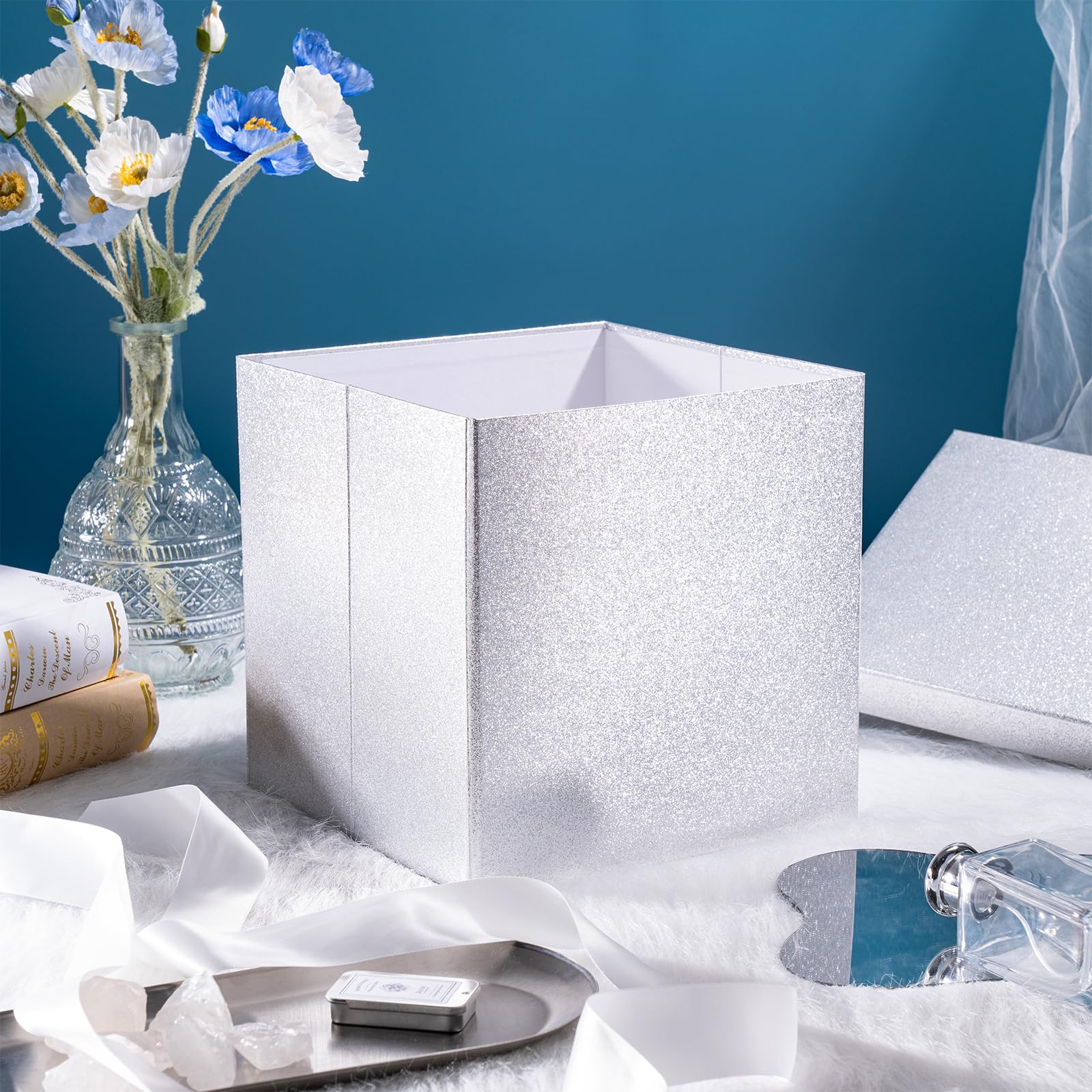 Scatola Regalo Viola 23x23x23 Cm - Pieghevole Con Coperchio, Nastro E Carta Velina - Ruspepa - Foto 6