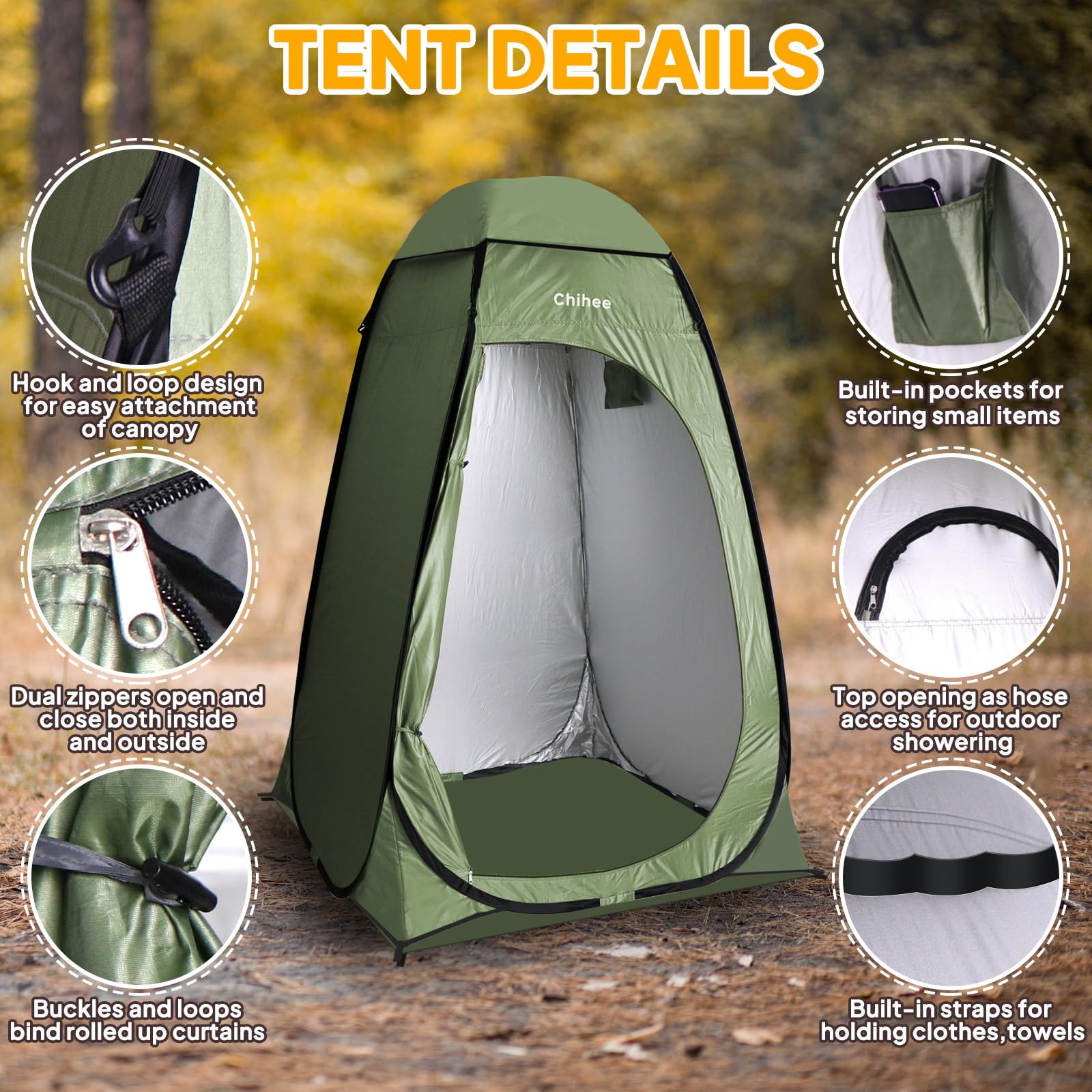 Chihee Tentes instantanées Pop-up Tente de Salle de Bain pour Le Camping Tente d'abri privé Tente à Langer Portable 1 Room Instant Camp Toilet Stall Tente de Douche Salle d'habillage