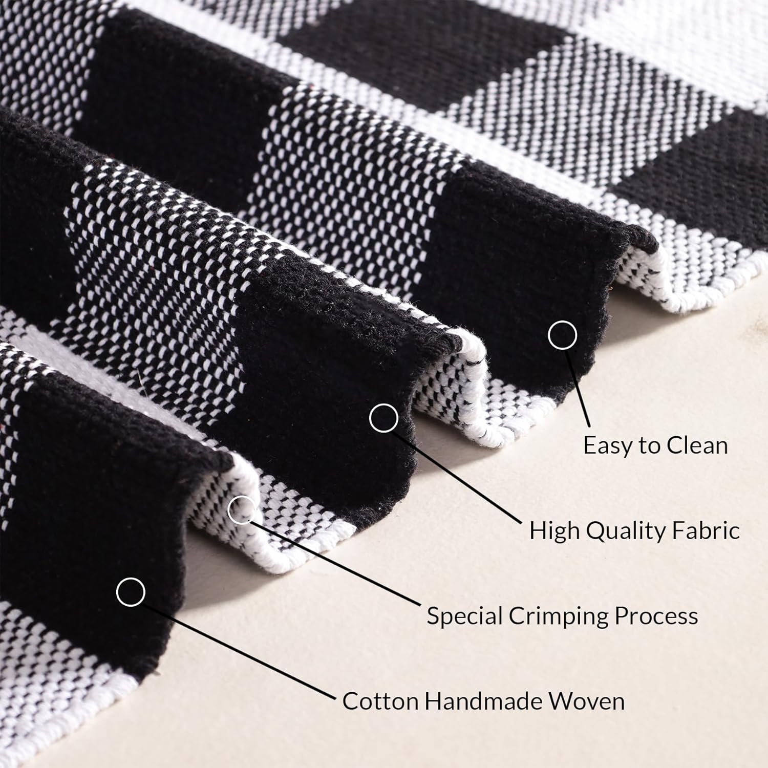 HOMEMONDE Checkered Runner Rug 2' x 6' | Cotton Black and White Buffalo Plaid Handwoven Indoor Outdoor Area Rugs Reversible | Washable Layered Door Mat for Front Porch, Kitchen, Entryway, Farmhouse