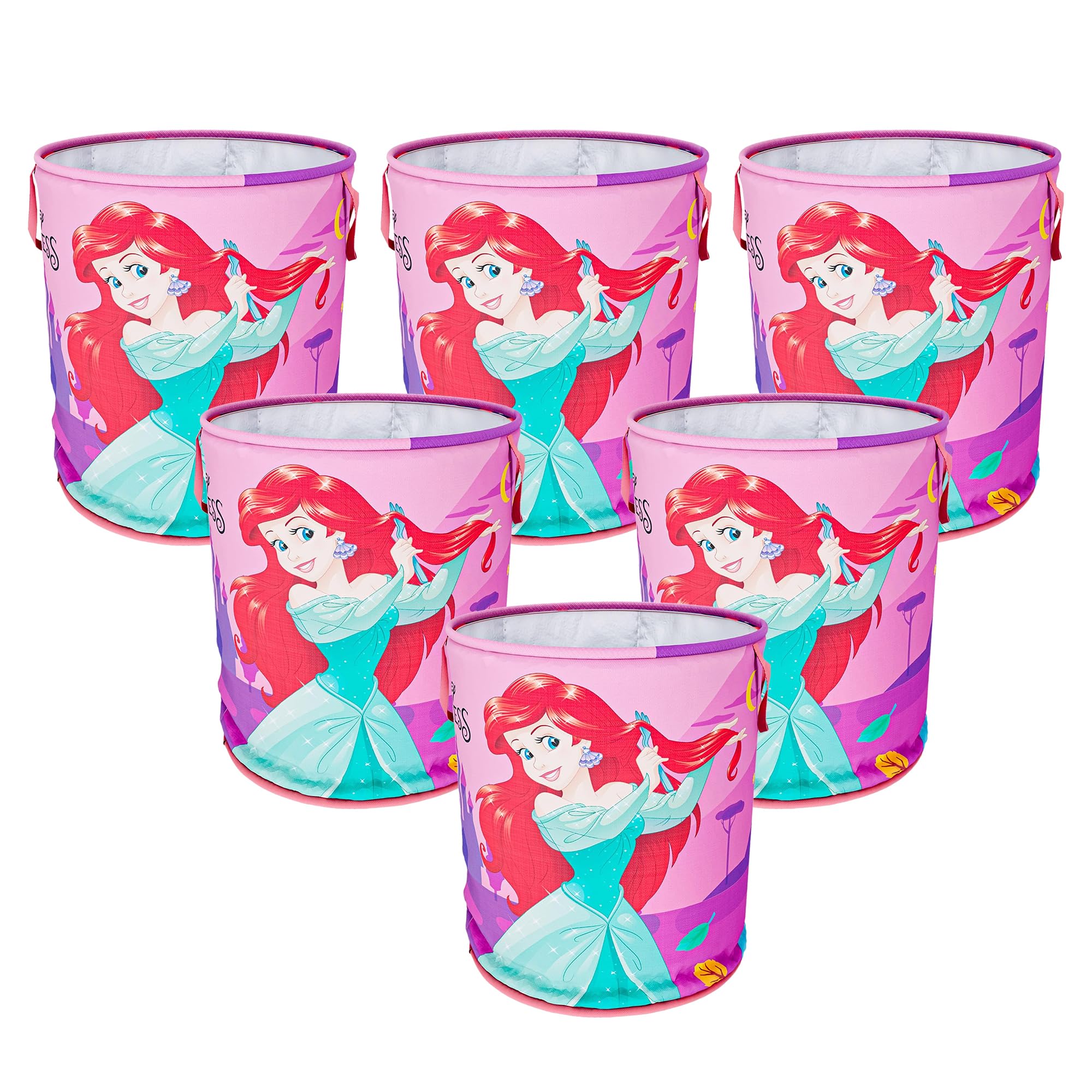 Kuber Industries (Pack of 6) Laundry Basket (45 LTR) Foldable Non-Woven Basket | Round Cloth Laundry Bag | Washing Storage Basket | Disney Princess | Pink