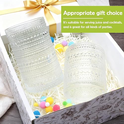 Miniatura 6 de Hobnail - Juego de vasos de 12 vasos altos de 12 onzas y vasos de cóctel de 10 onzas, vasos de vidrio transparente en relieve, vaso de agua de