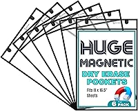 Vista 7 de Bolsillos magnéticos de borrado en seco (paquete de 6) – Retrato – Fundas de bolsillo negras de borrado en seco, soportes para boletos de tienda