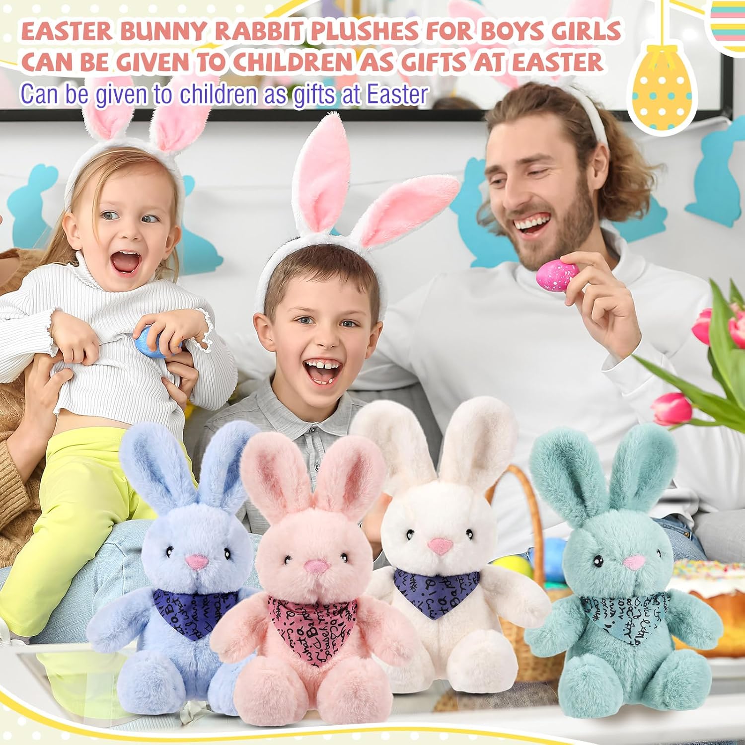Poen 20 Pcs Easter Bunny Stuffed Animal Bulk 14 Inches Cute Rabbits Plush Toys Easter Bunny Gift in 5 Colors Basket Filled Stuffers for Boys Girls Birthday Party Decor