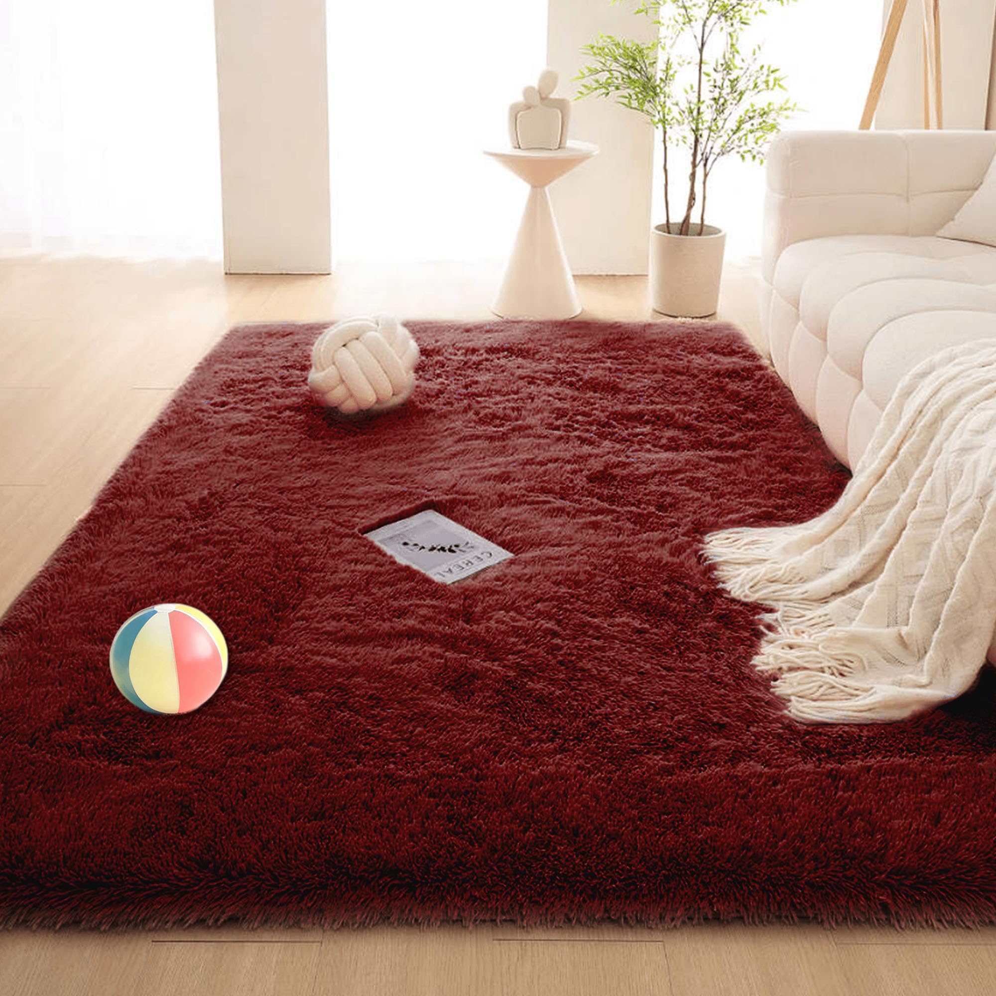 ZHIQXUE Low Pile Area Rug 300 x 390 cm Touch Thick Rugs for Bedroom Anti Slip Luxury for Bedroom, Dining Room, Entryway, Red Wine