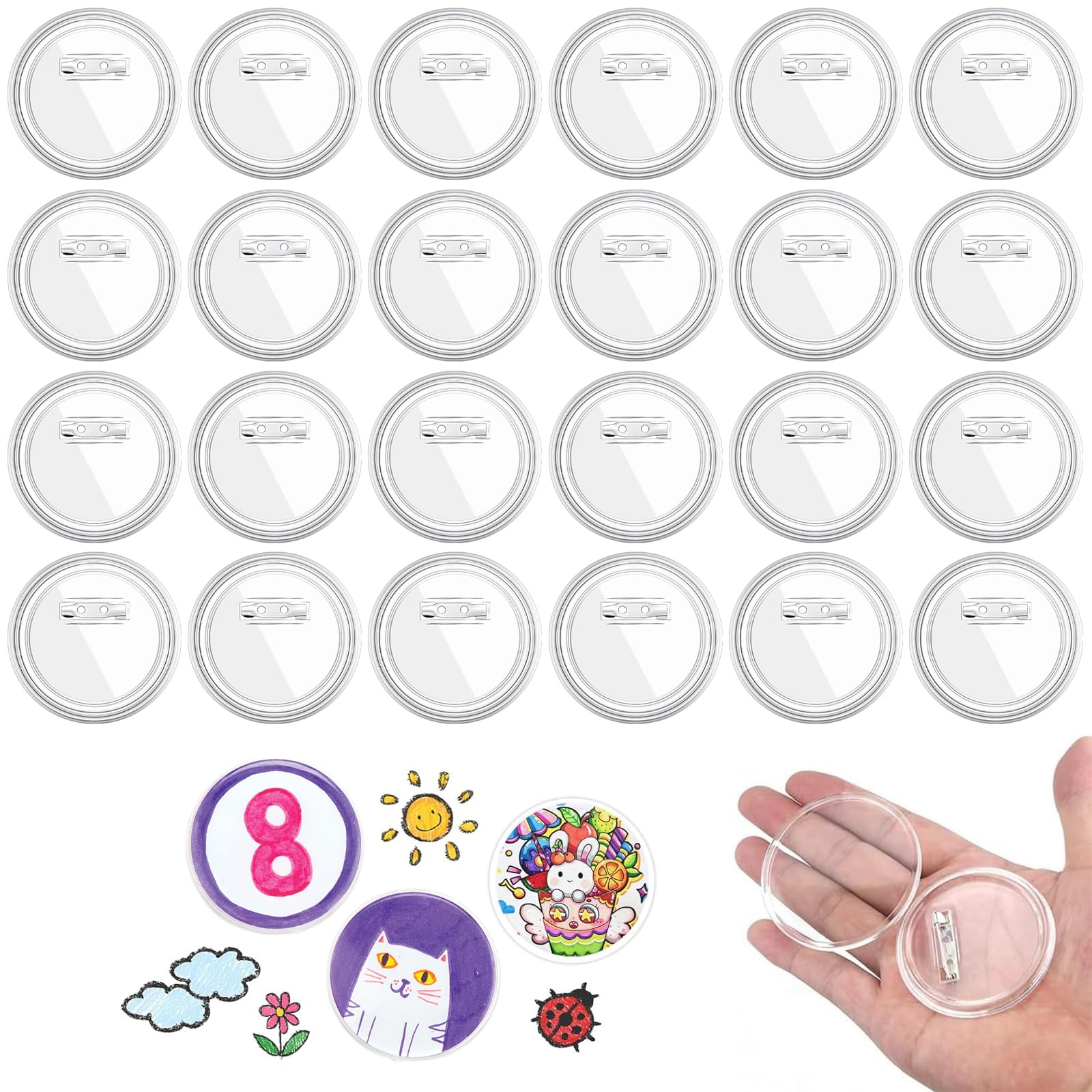 Badges Personnalisables GIDWRIY 30 Pièces Badge Personnalisable Rond 58 Mm, Faire Des Badges Badges Acrylique Transparent