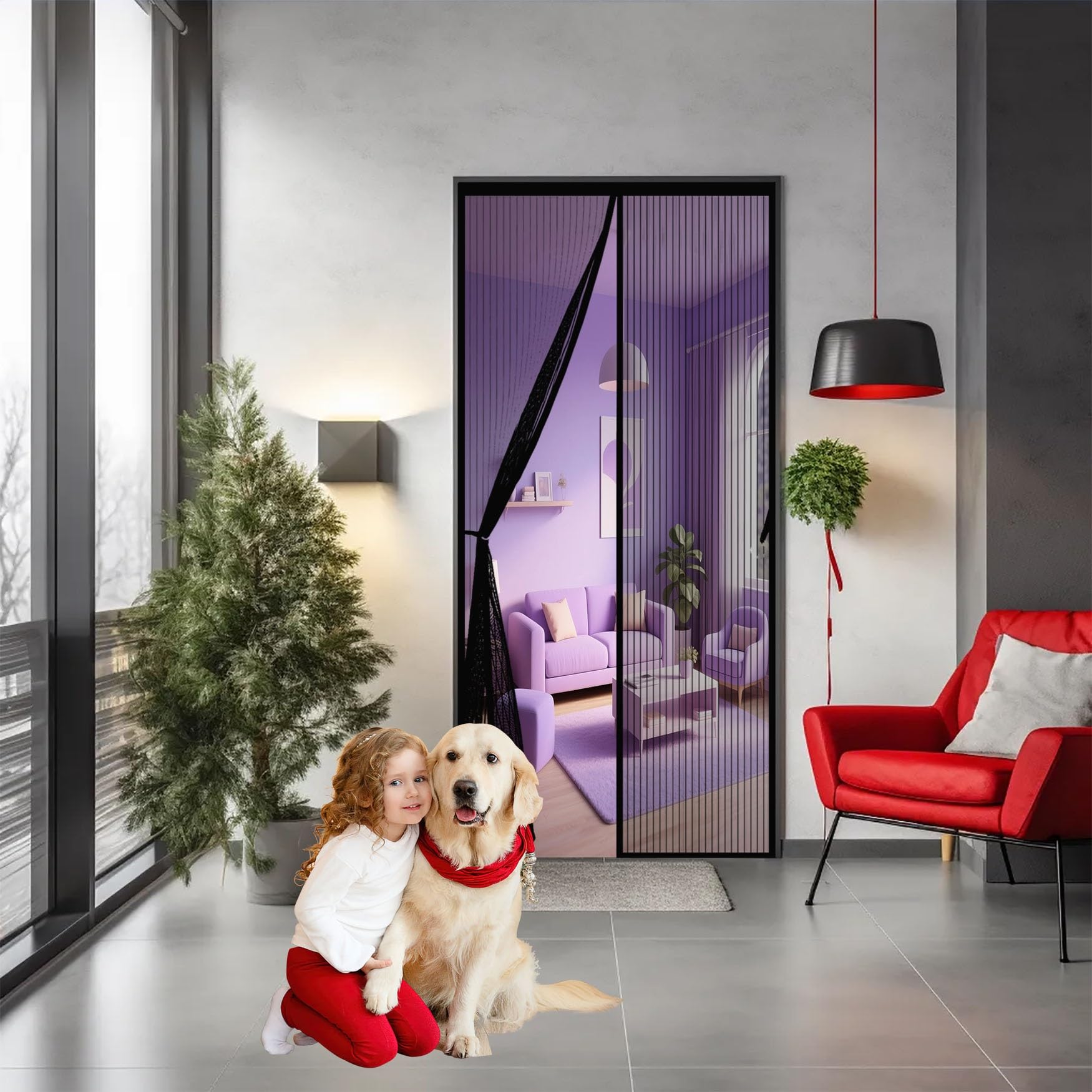 Moustiquaire porte aimantée 110x258 rideau anti moustique amovible pour grande porte-fenêtre