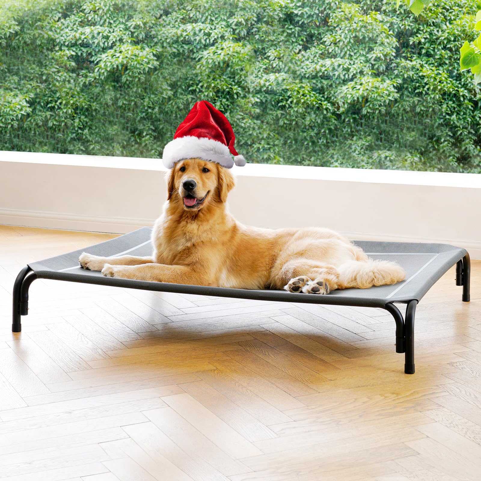 Elevated Dog Bed Raised Outdoor Dog Cot for Large Dogs, Installation Requires No Tools, Frame with Washable Cooling Breathable Mesh Anti-Slip Feet, Indoor Pet Bed, Grey, 43.3 Inches