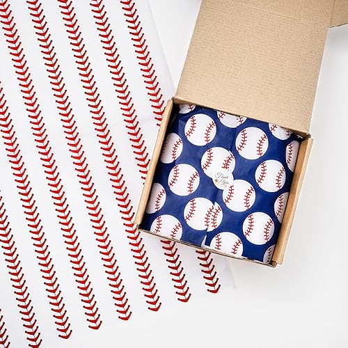 Miniatura 6 de Whaline 90 piezas de papel de seda de béisbol, papel de regalo deportivo, color rojo, azul, blanco, papel de embalaje de béisbol, papel de embalaje